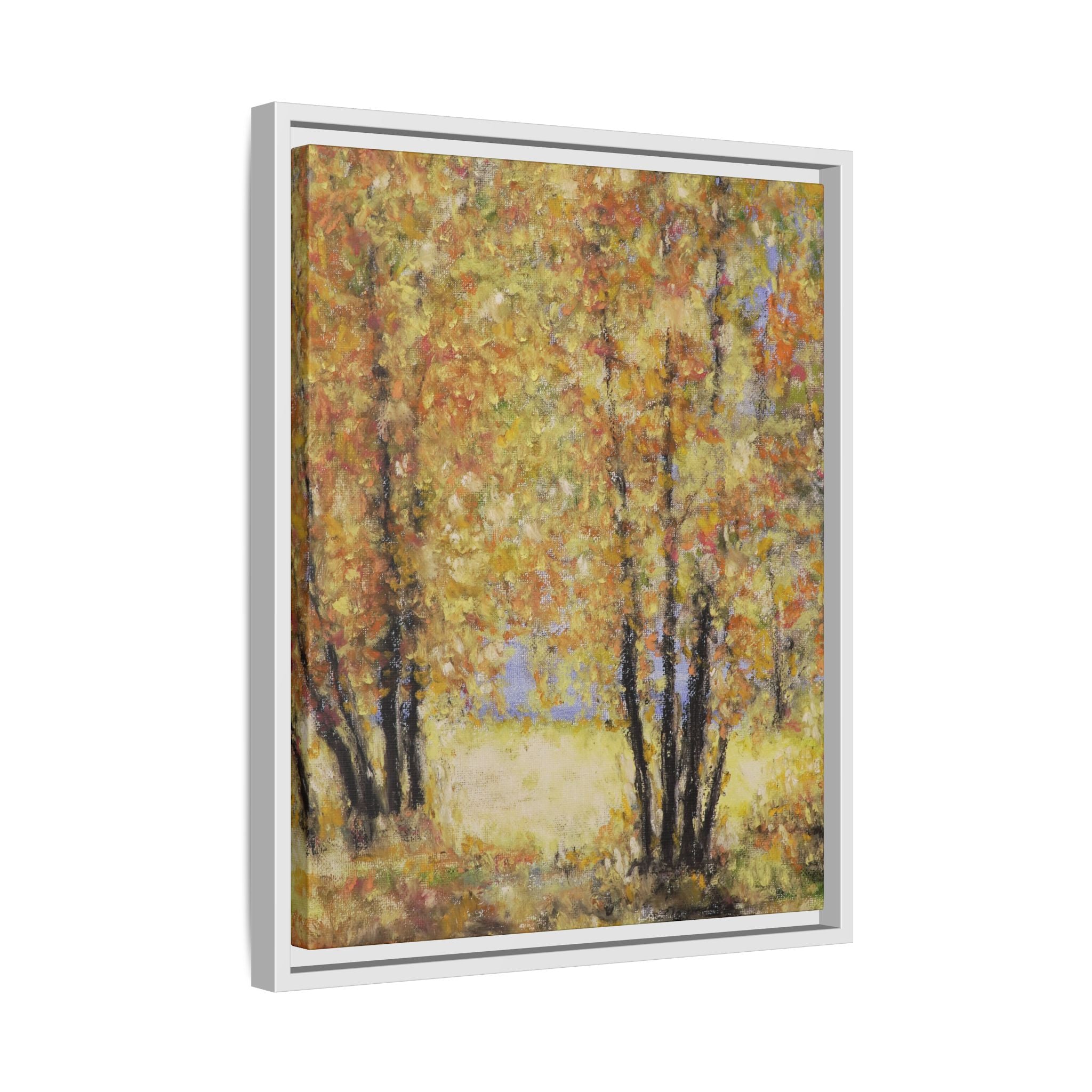 Framed Matte Canvas Autumn Forest Wall Art — Golden Trees Landscape Print