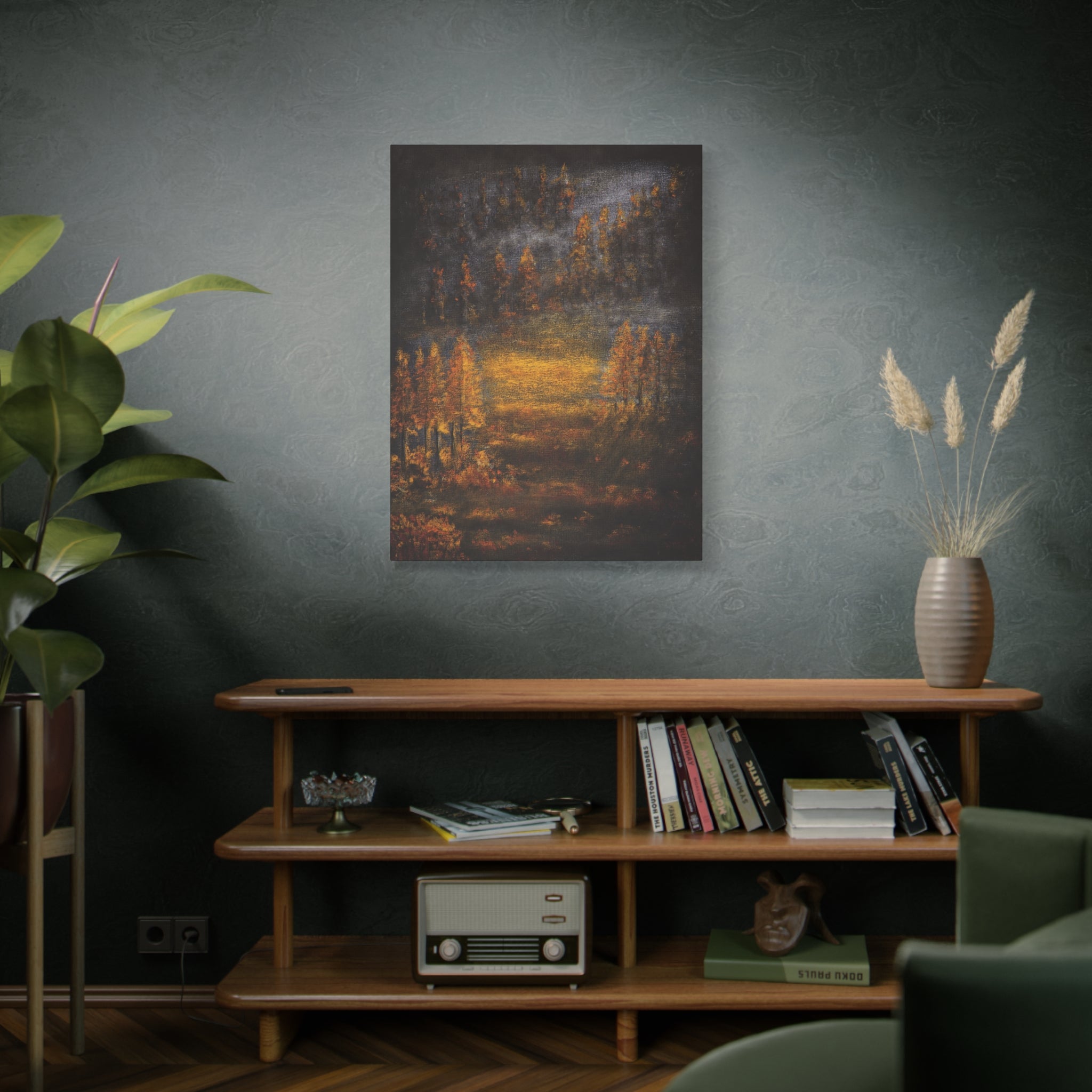 Autumn Mist Canvas Wall Art — Golden Forest Landscape, Matte Stretched Print