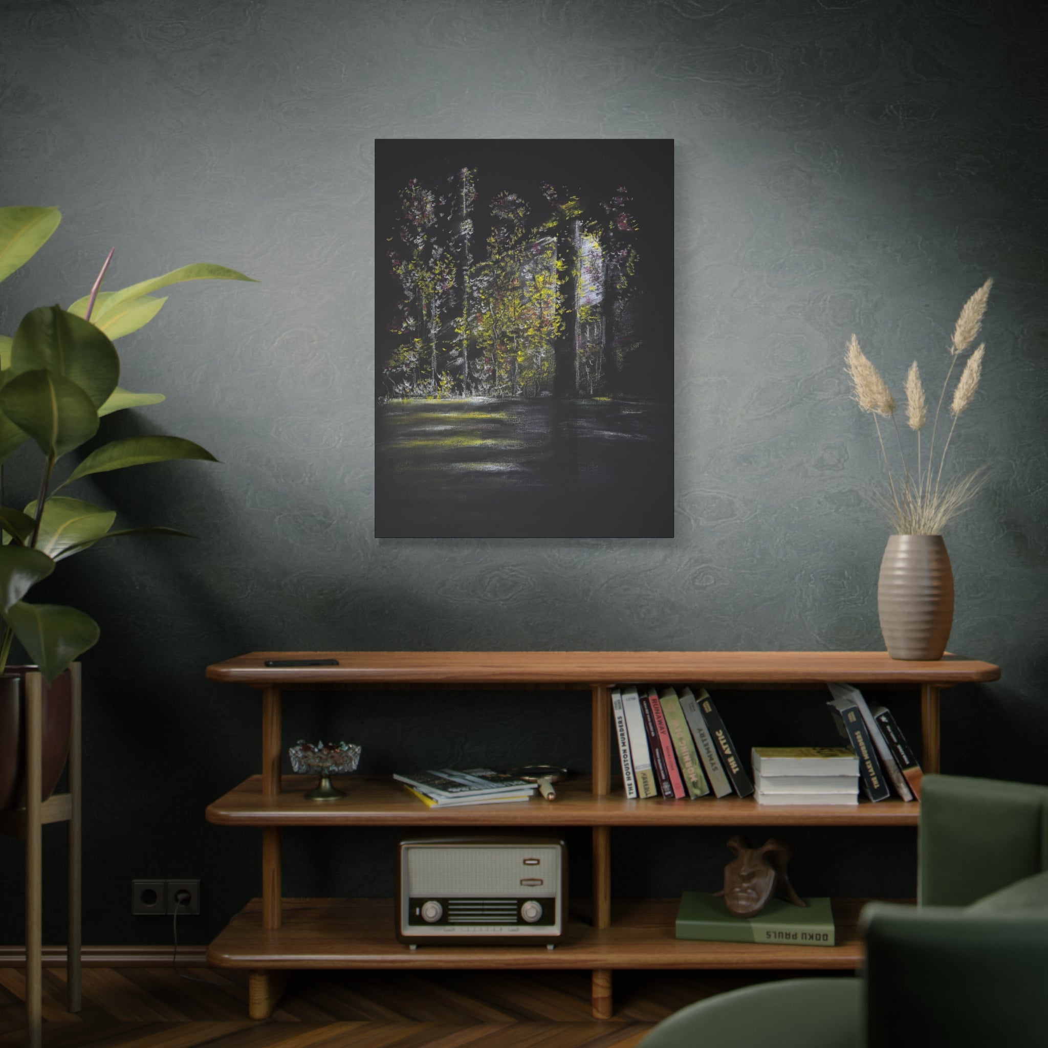 Matte Canvas - Moonlit Forest Landscape Stretched Art Print