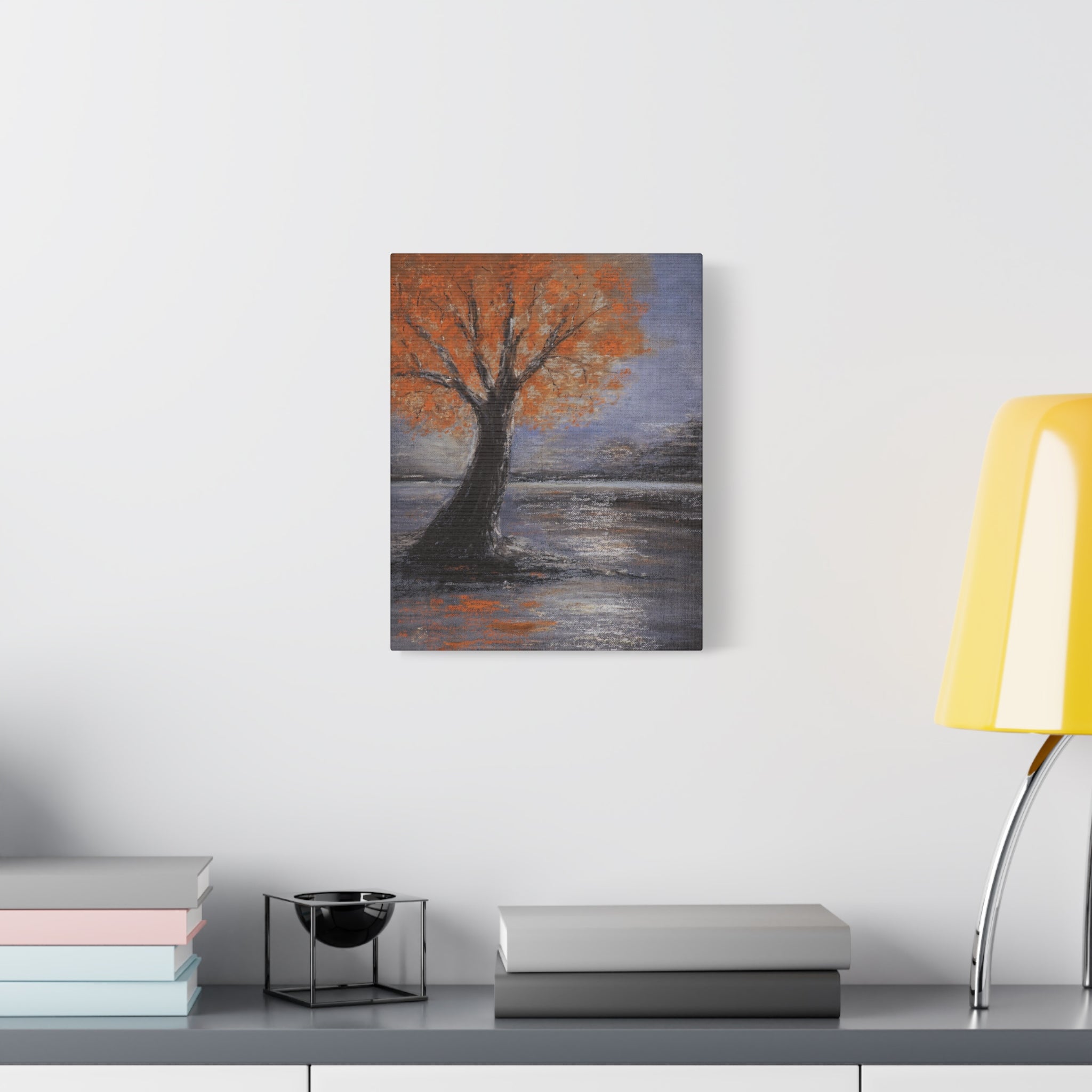 Autumn Solitude Matte Canvas Wall Art — Orange Tree Landscape, Stretched 1.25"