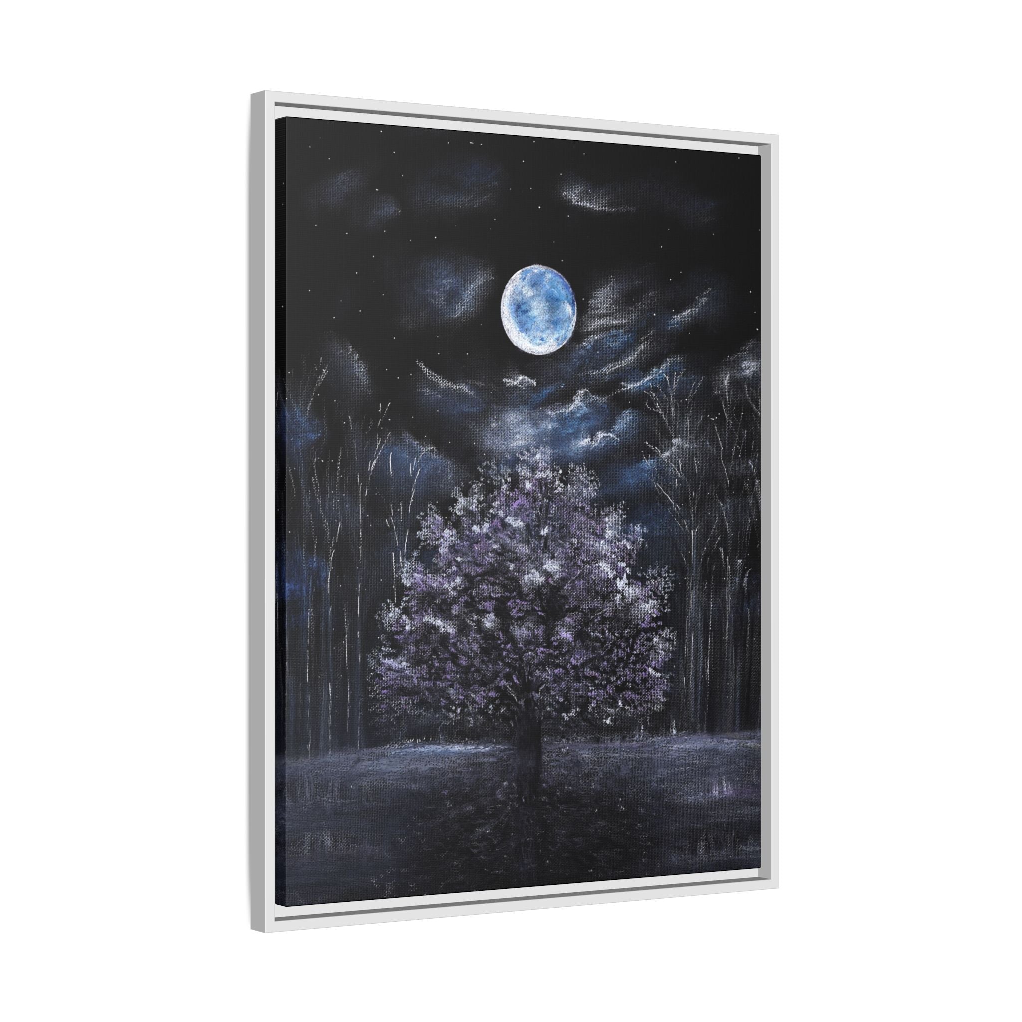 Framed Matte Canvas Art — Moonlit Tree Nightscape