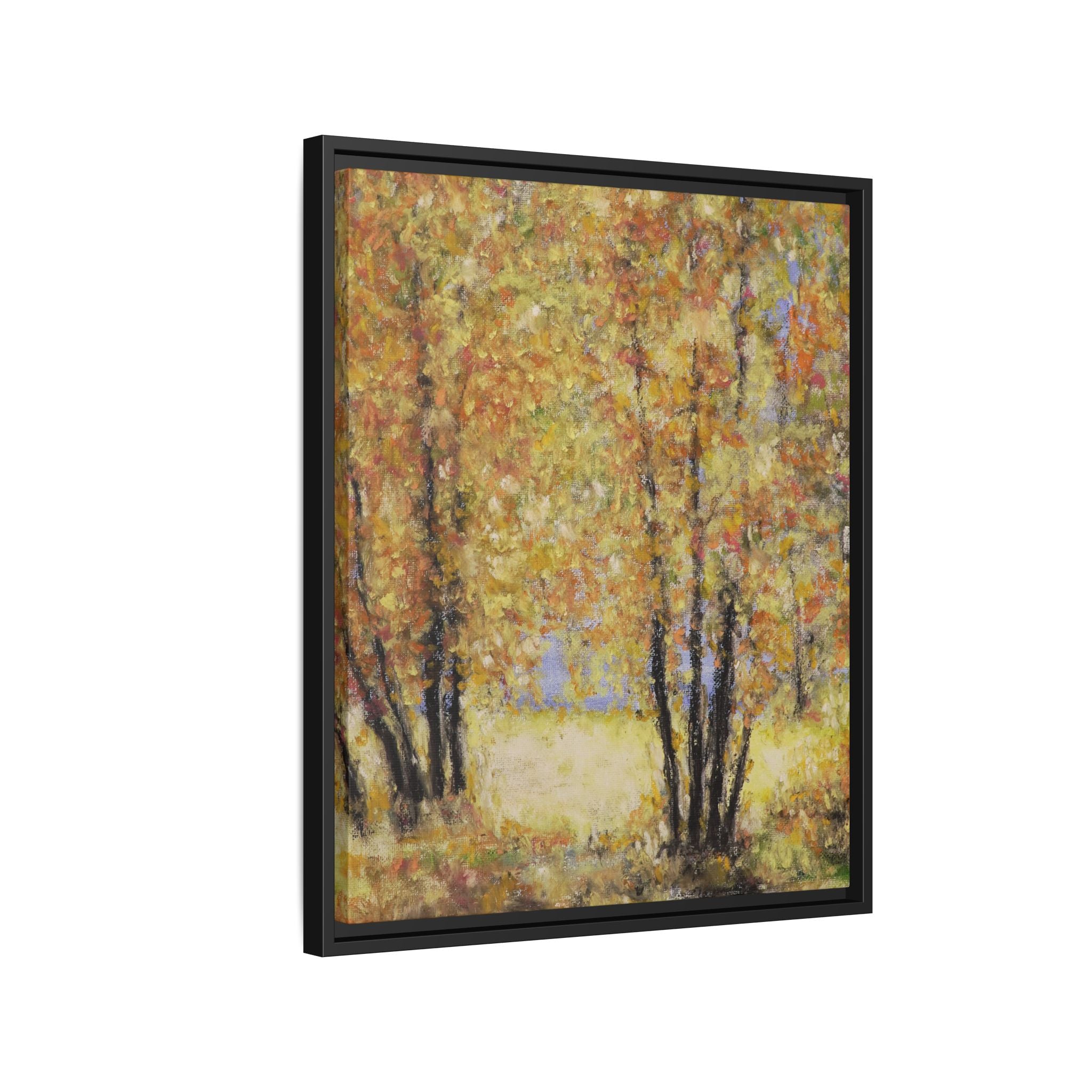 Framed Matte Canvas Autumn Forest Wall Art — Golden Trees Landscape Print