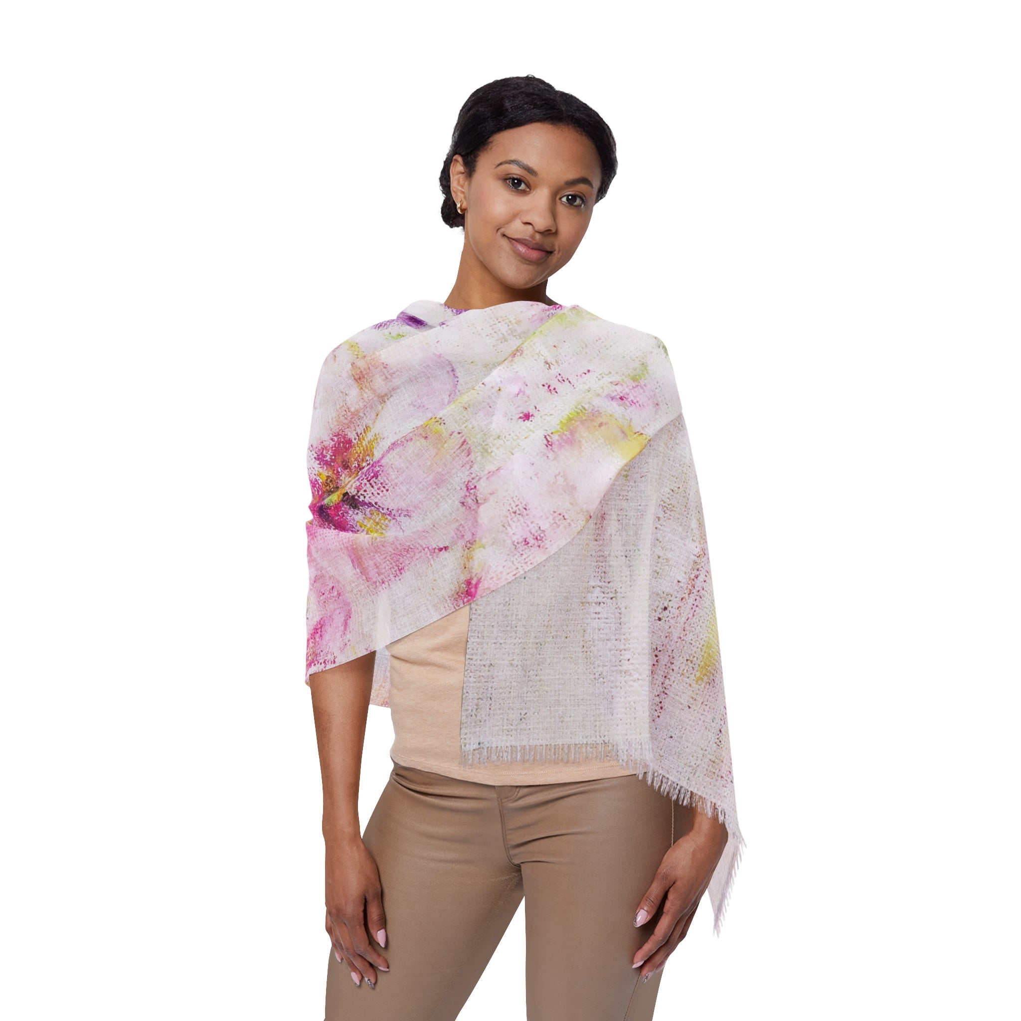 Floral Watercolor Light Scarf – Pastel Garden Spring Wrap