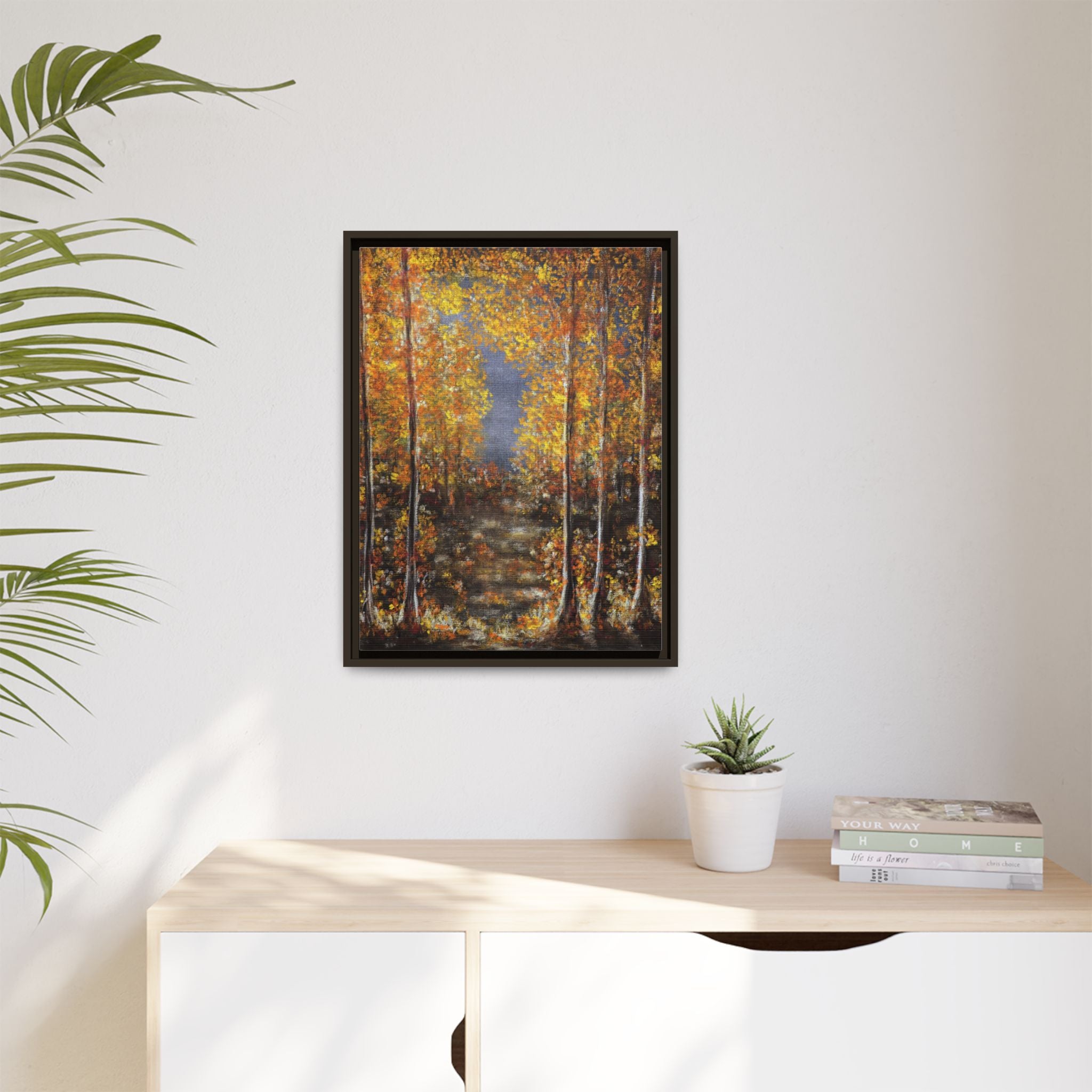 Framed Canvas Art - Autumn Forest Trees Landscape
