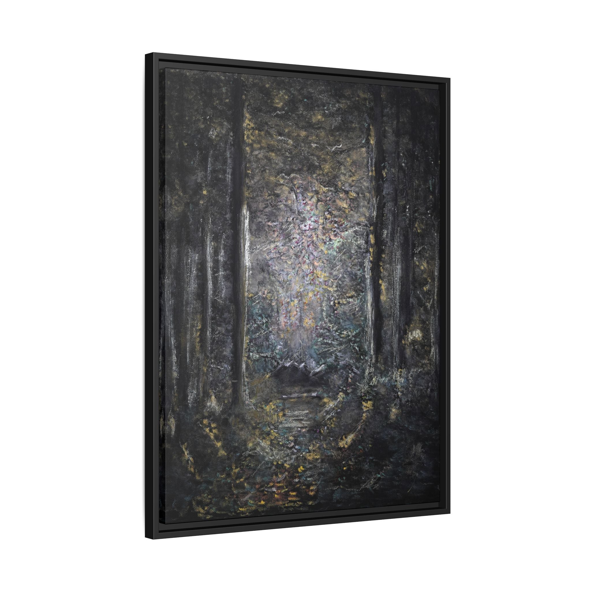 Framed Matte Canvas Forest Painting — Moody Woodland Wall Art