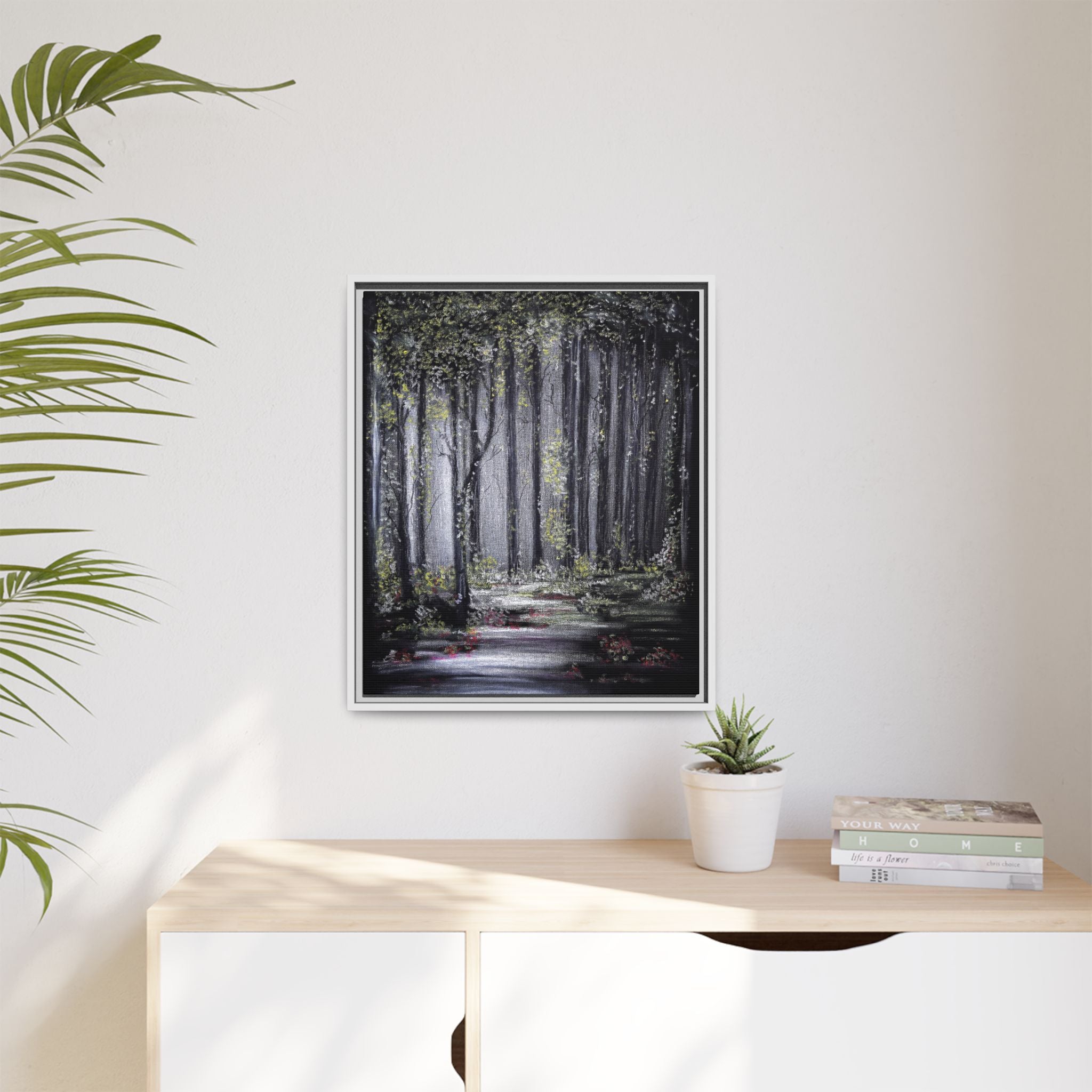 Framed Forest Path Matte Canvas Print — Serene Woodland Wall Art