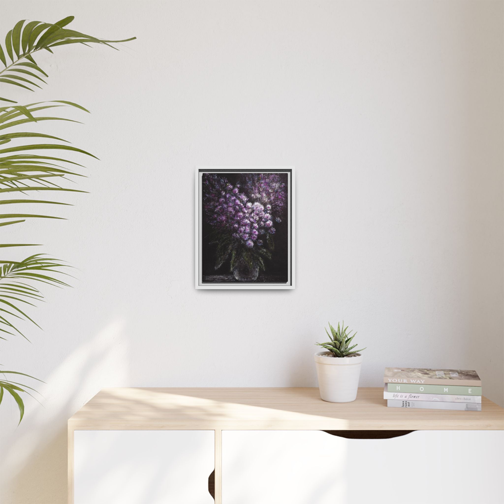 Framed Matte Canvas: Moody Purple Floral Bouquet Wall Art
