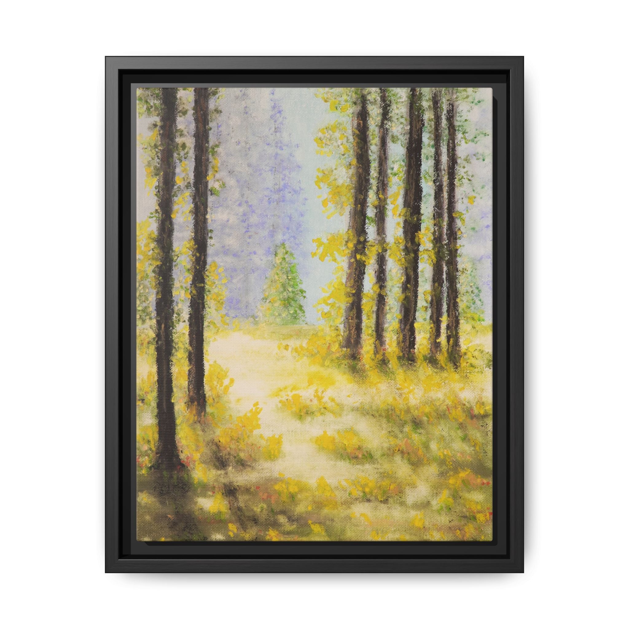 Framed Matte Canvas Print — Sunlit Forest Landscape Wall Art