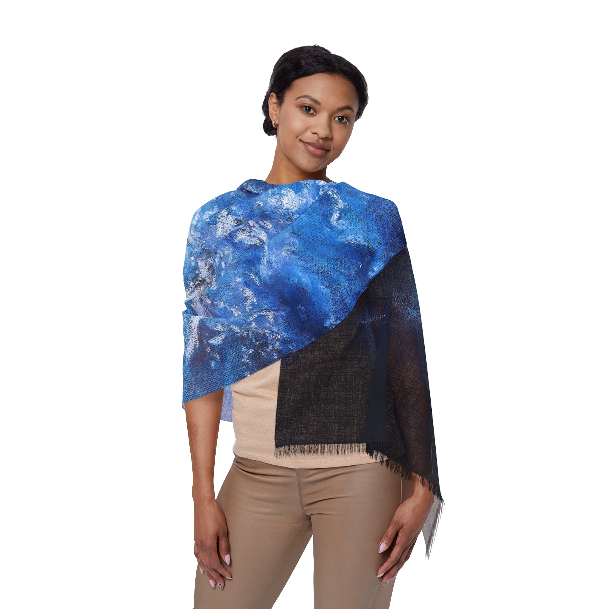 Moonlit White Birds Woven Scarf — Blue Ocean Art Scarf