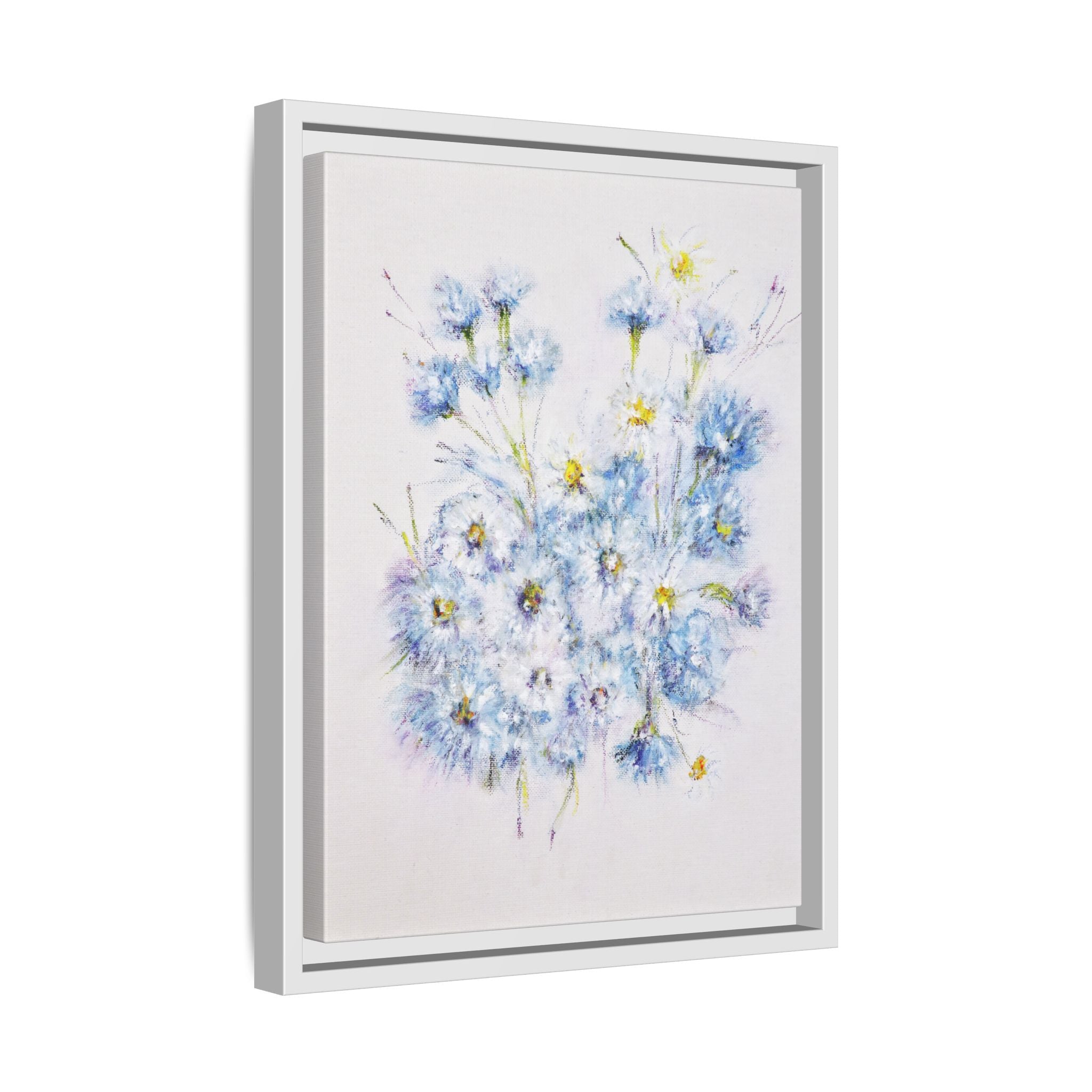 Blue Wildflower Watercolor Canvas Print — Framed Matte Wall Art