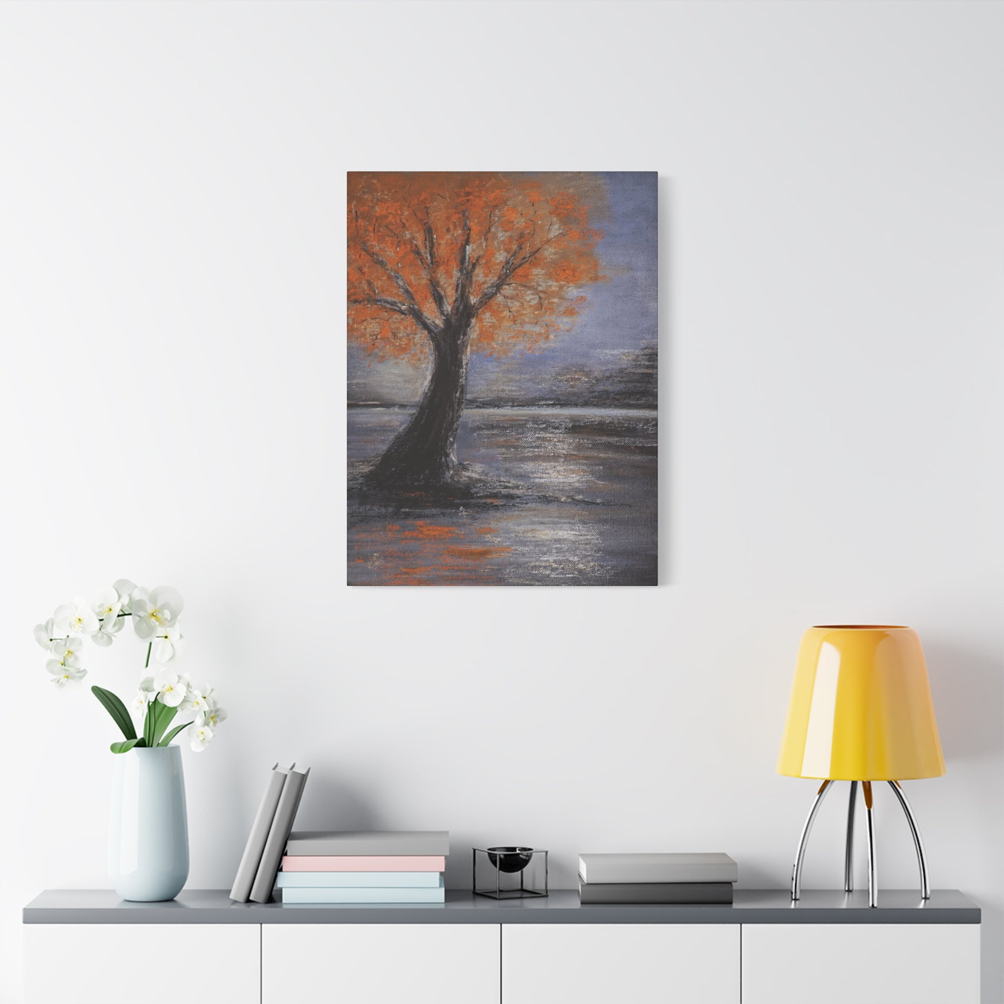 Autumn Solitude Matte Canvas Wall Art — Orange Tree Landscape, Stretched 1.25"