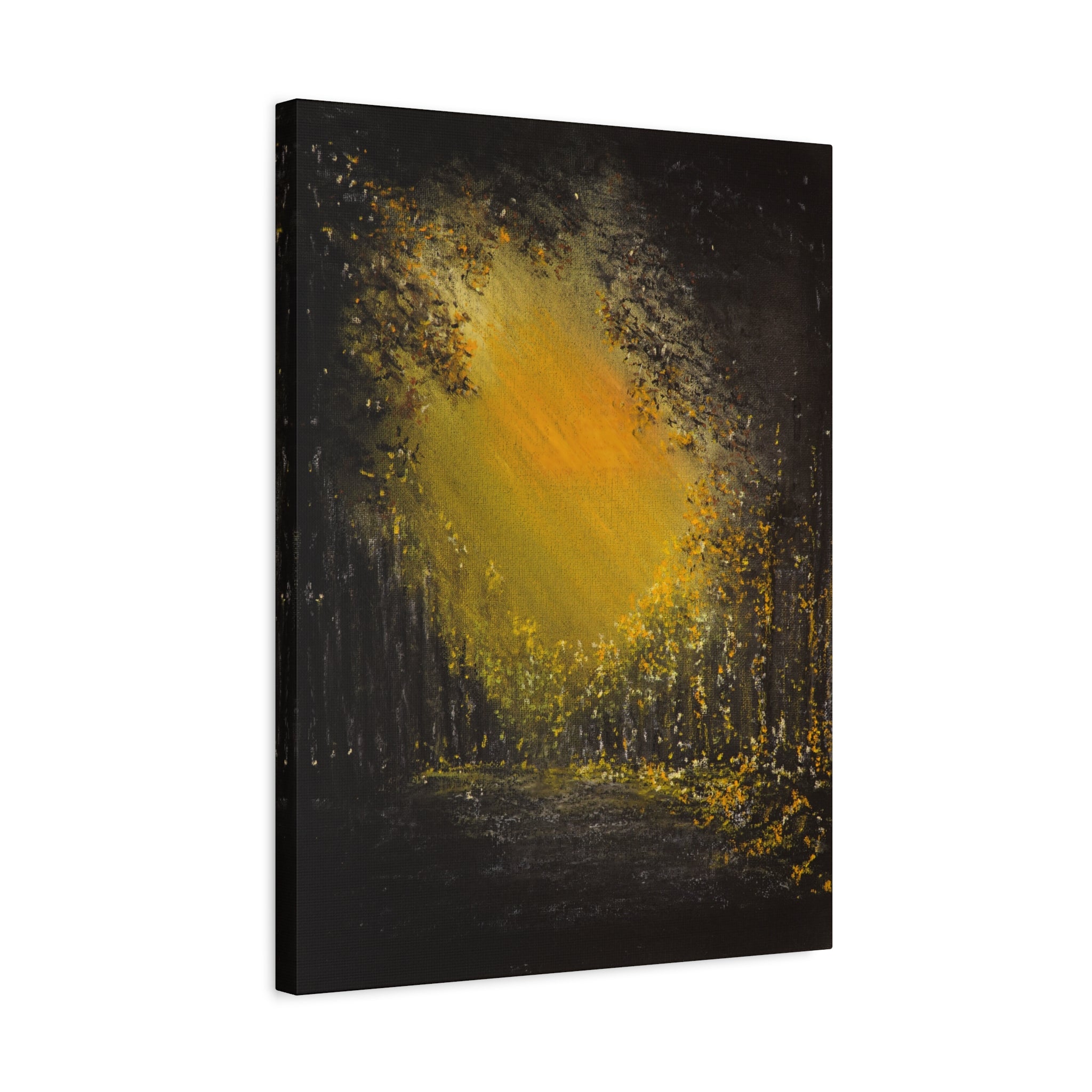 Abstract GoldenForest Glow Matte Canvas Art – Stretched Wall Painting