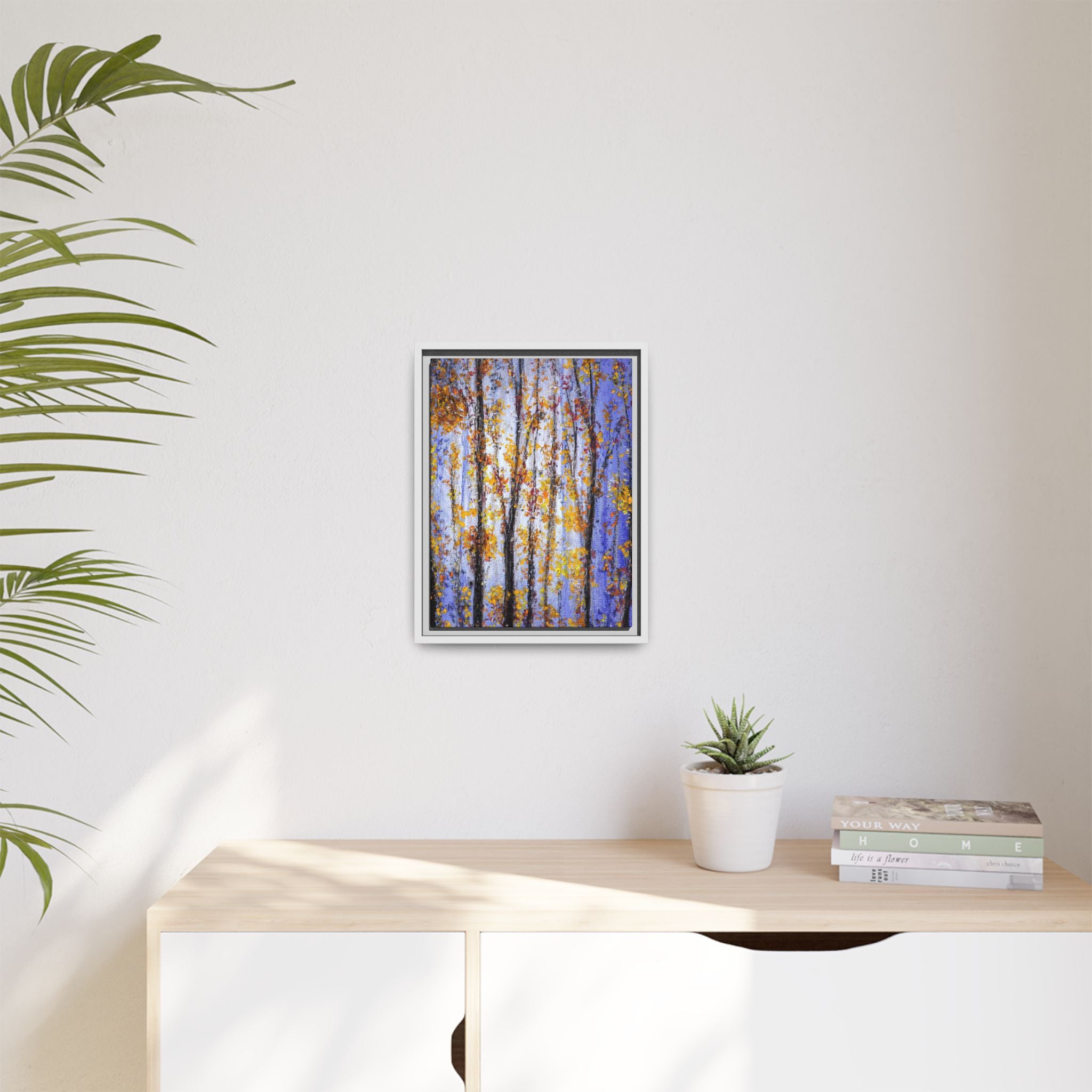 Framed Matte Canvas Art – Autumn Aspen Trees Wall Print