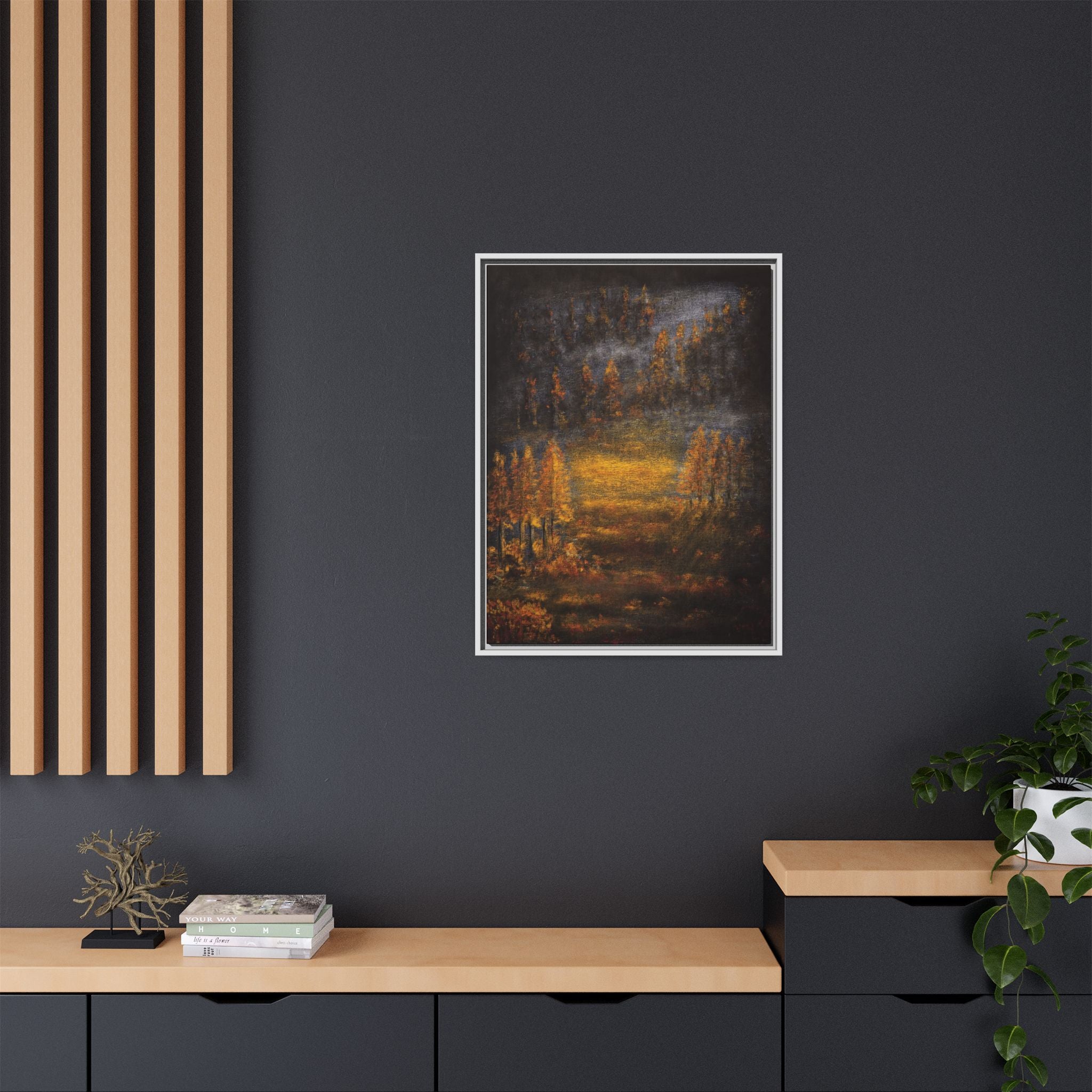 Autumn Glow Landscape - Framed Matte Canvas Wall Art