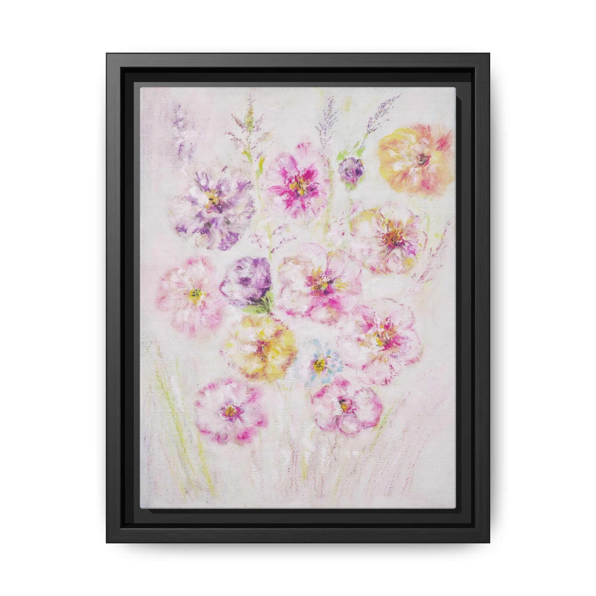 Framed Floral Canvas Print — Soft Pastel Bouquet Wall Art