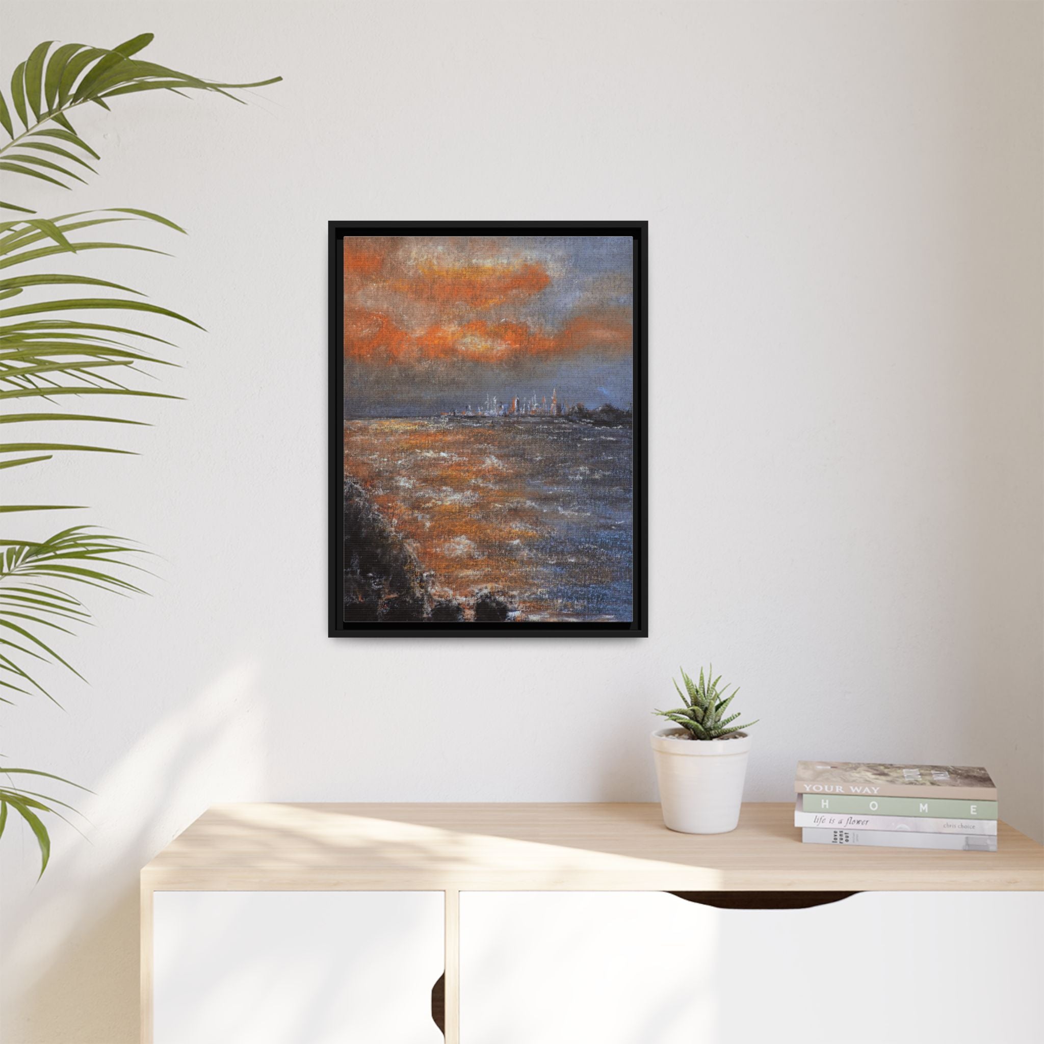 Framed Matte Canvas Print — Coastal Sunset Seascape