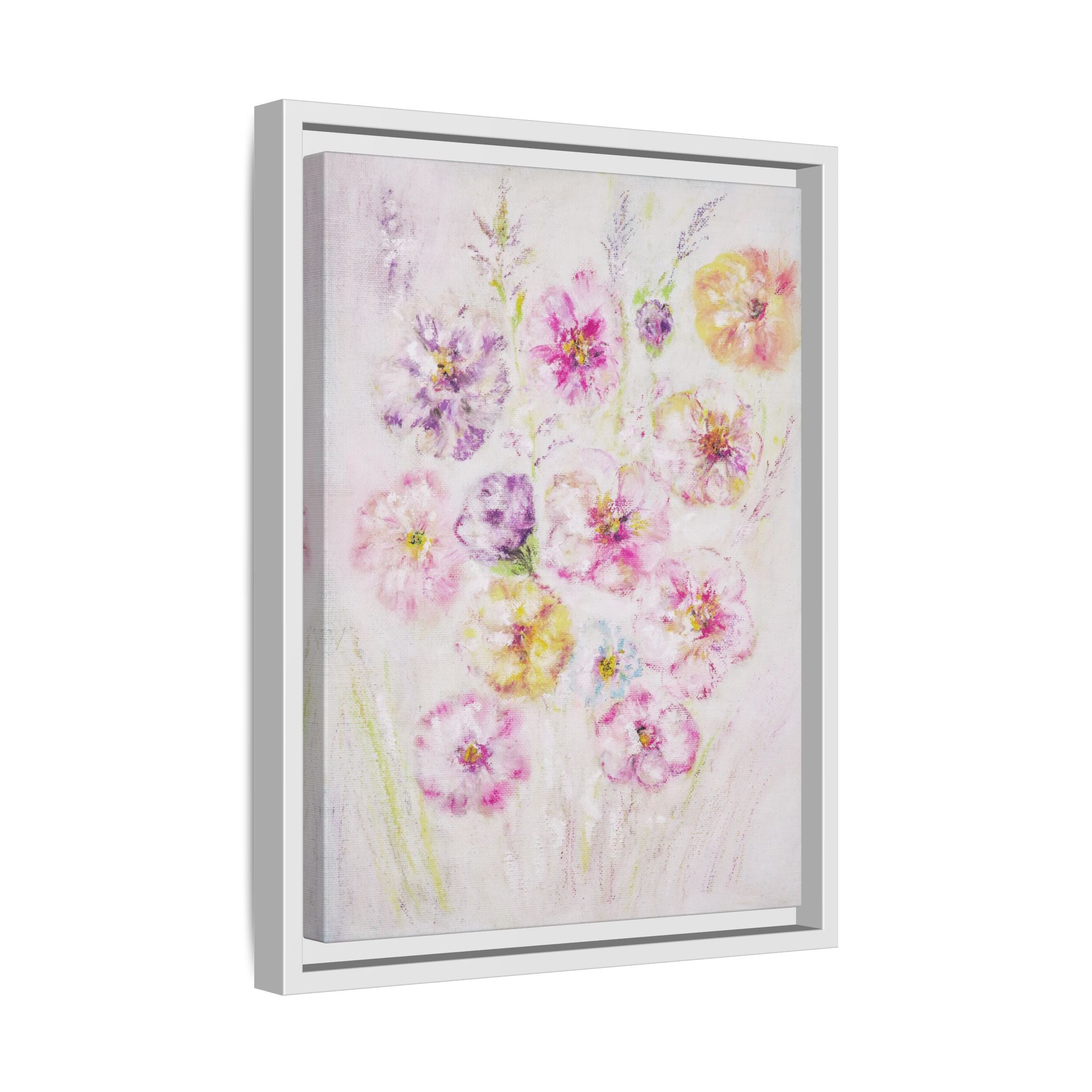 Framed Floral Canvas Print — Soft Pastel Bouquet Wall Art
