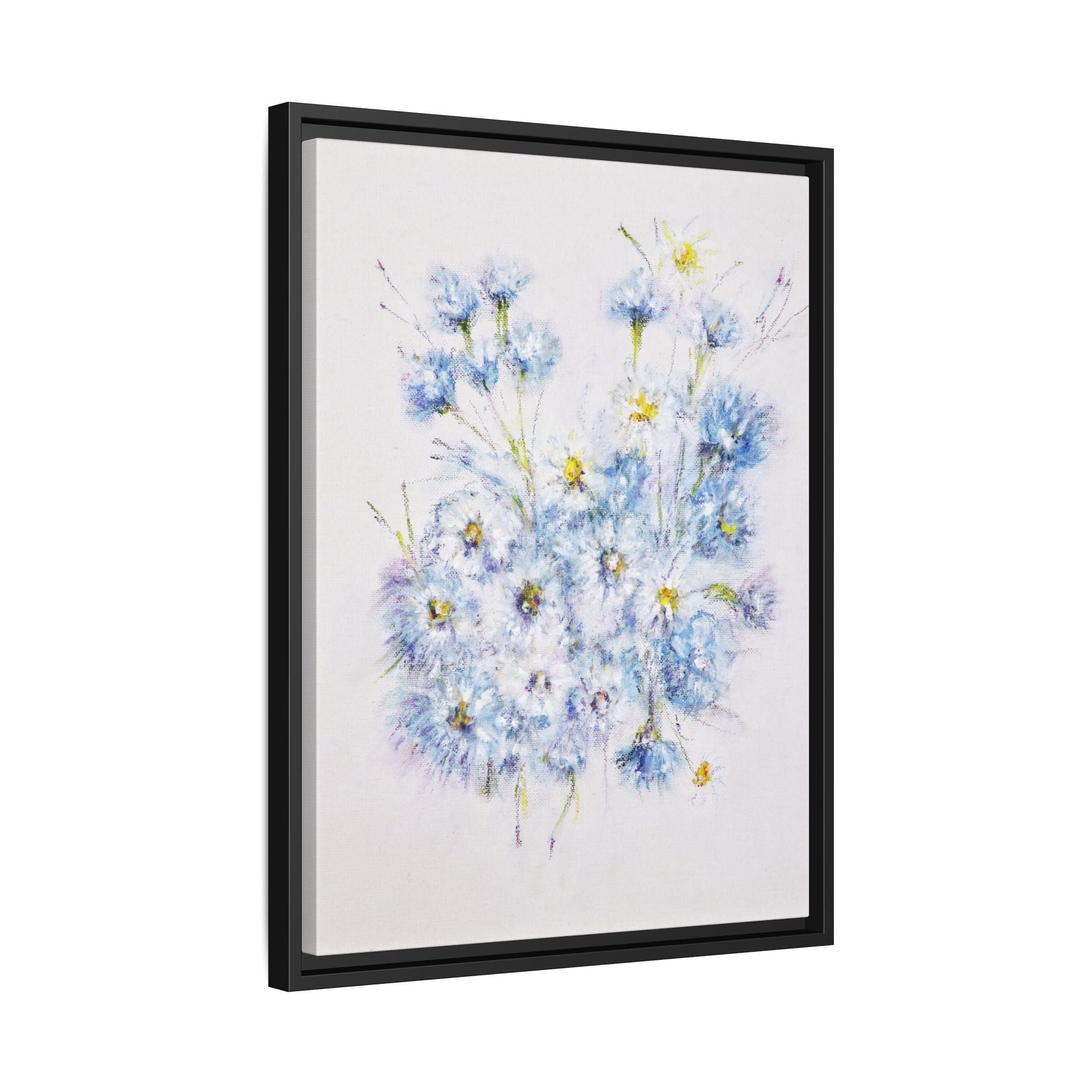 Blue Wildflower Watercolor Canvas Print — Framed Matte Wall Art