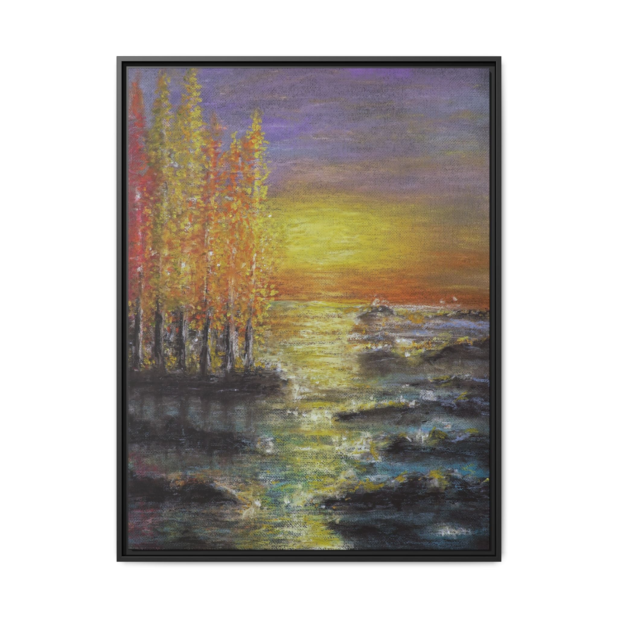 Tranquil Sunset Lake - Framed Matte Canvas Art Print
