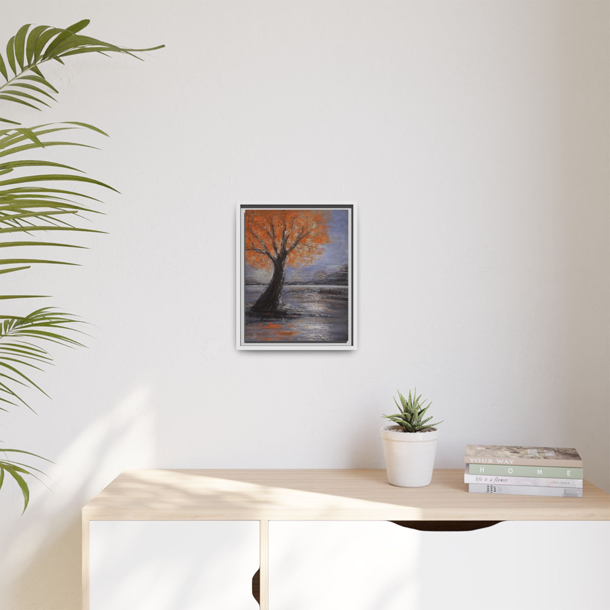 Framed Autumn Tree Canvas Print — Orange Tree Landscape Wall Art