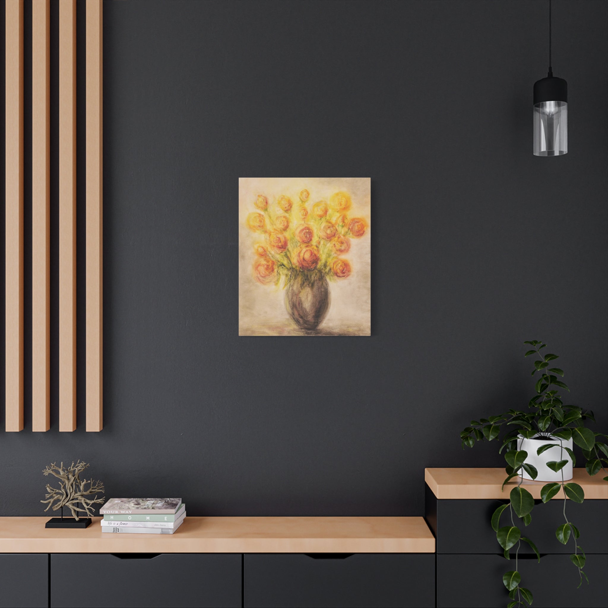 Matte Canvas Print - Golden Rose Bouquet Wall Art (Stretched 1.25")