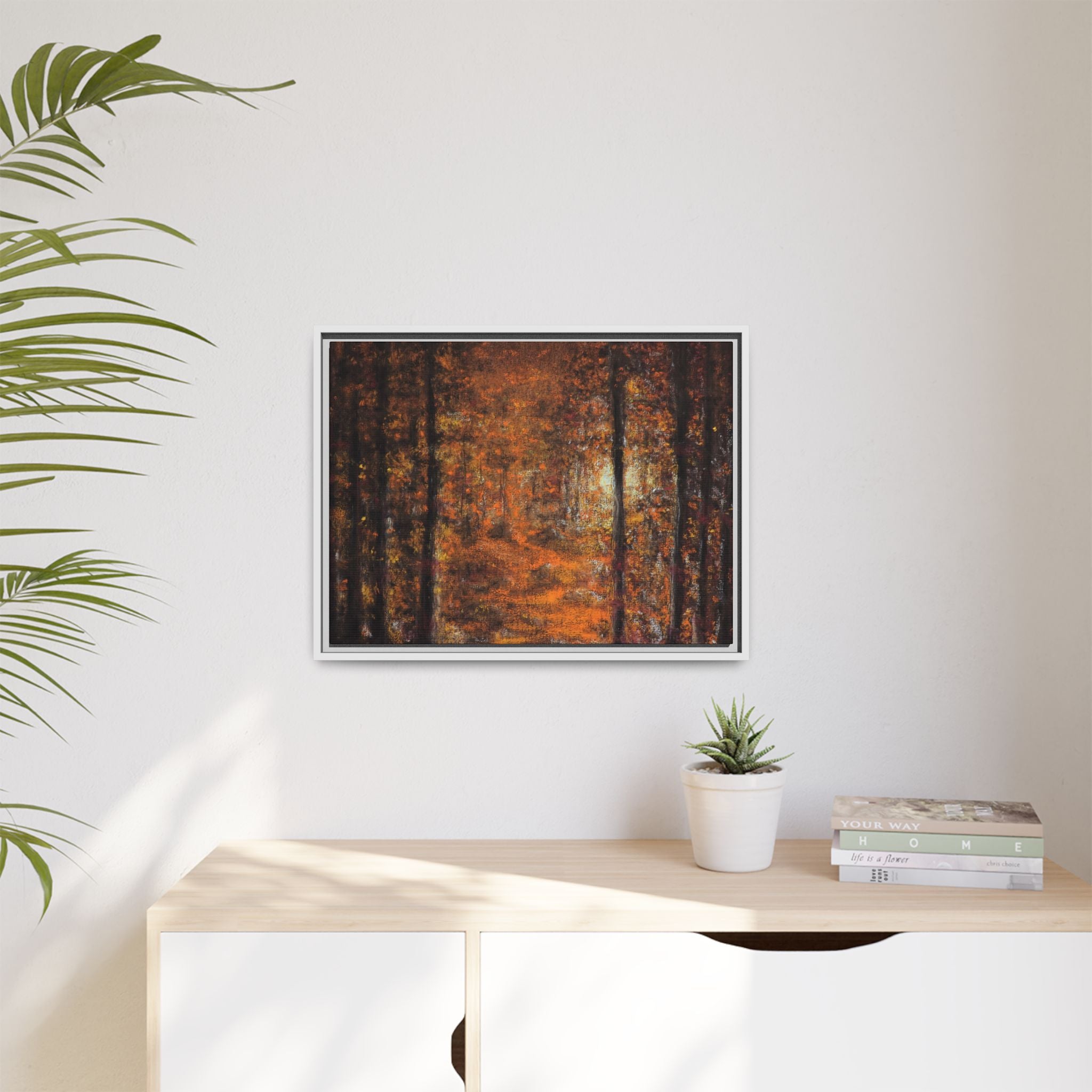 Autumn Forest Path Matte Canvas Framed Wall Art