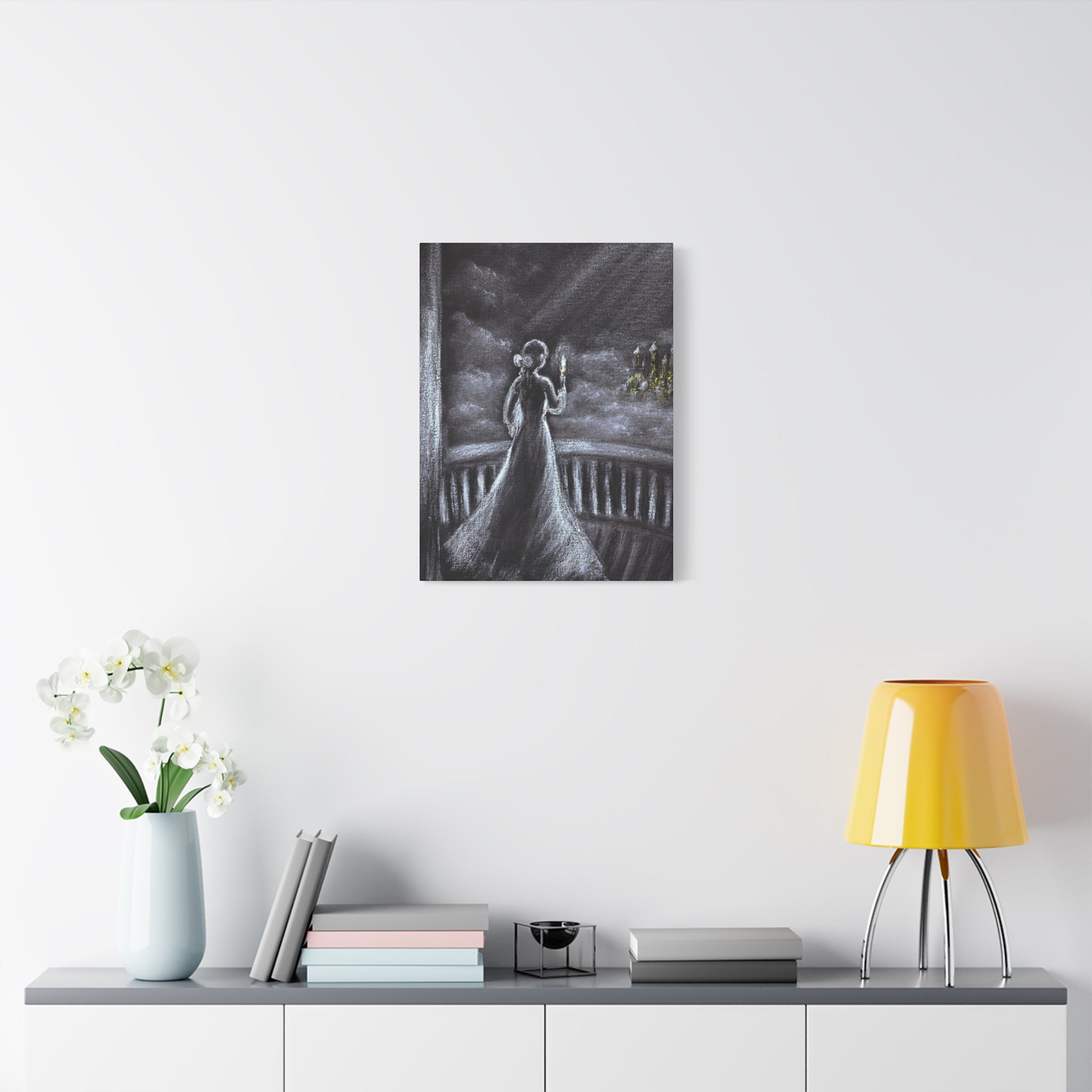 Matte Canvas: Gothic Woman with Candle Stretched Art Print