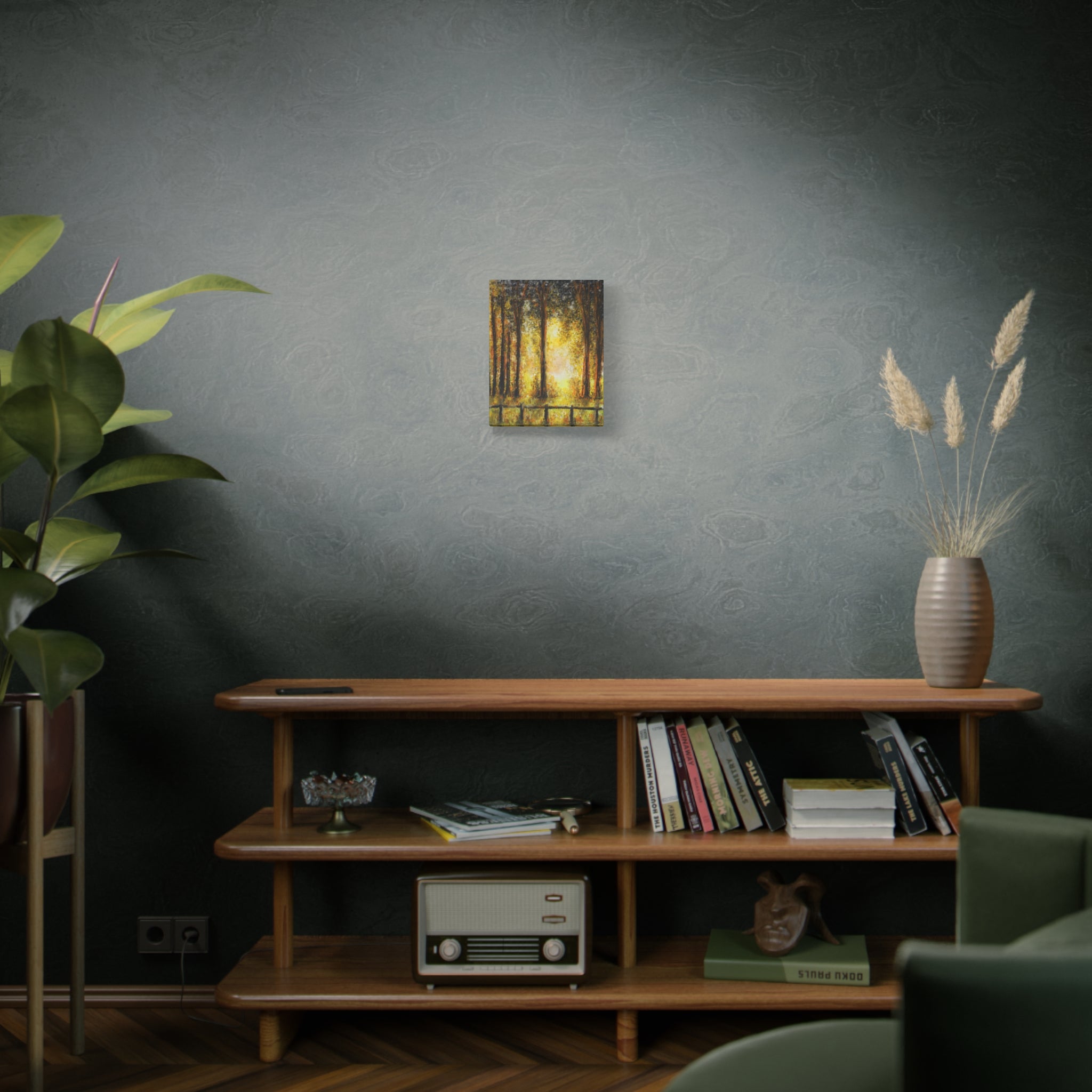 Sunlit Forest Matte Canvas Wall Art — Golden Trees Landscape