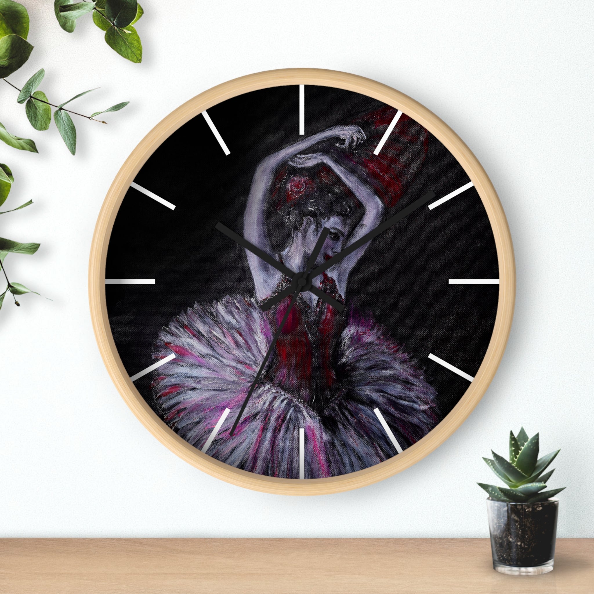 Ballet Dancer Wall Clock — Dramatic Red & Black Ballerina Art Timepiece
