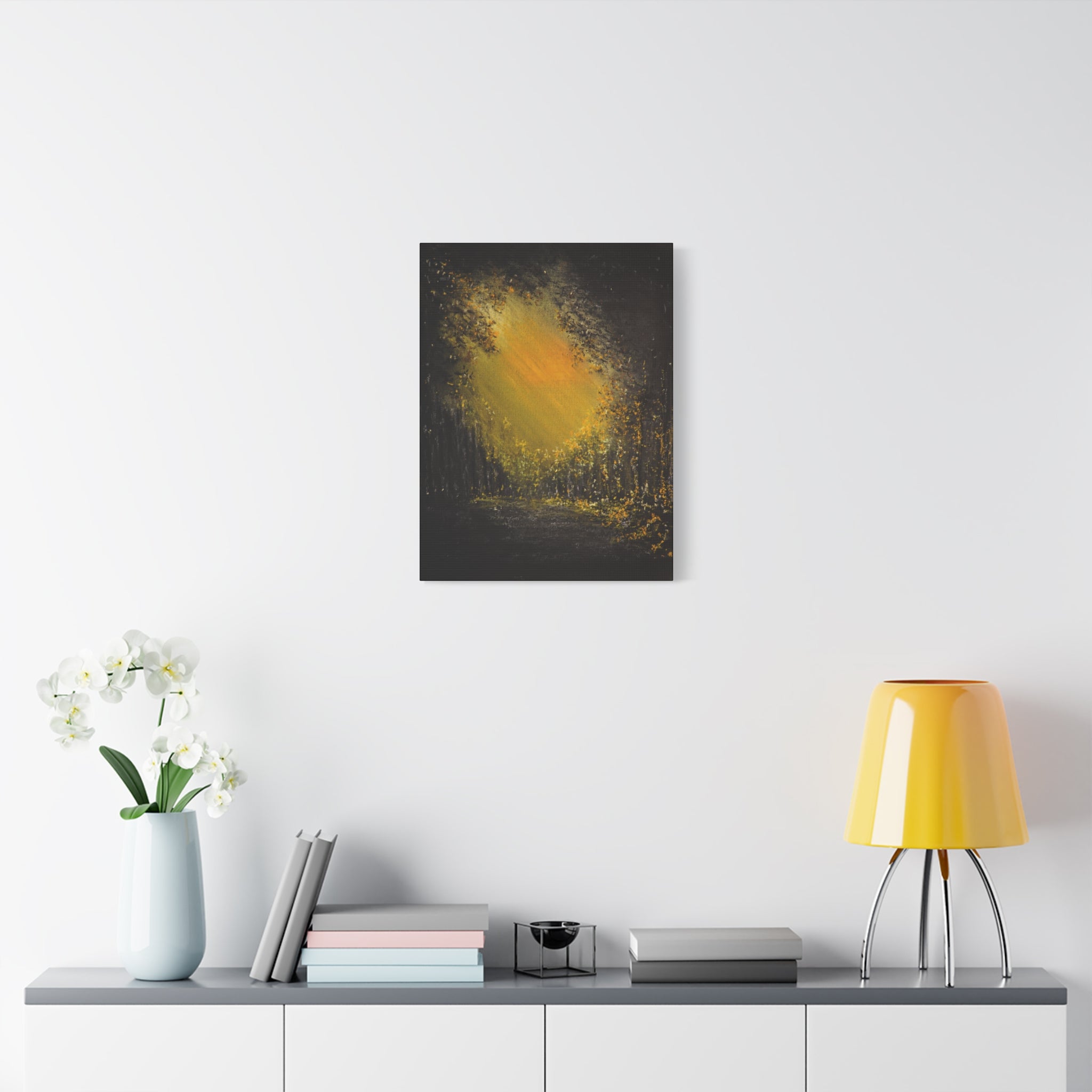 Abstract GoldenForest Glow Matte Canvas Art – Stretched Wall Painting