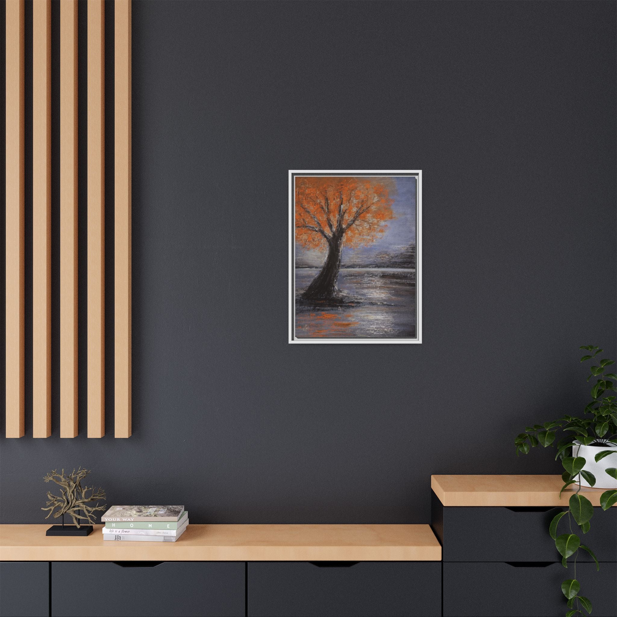 Framed Autumn Tree Canvas Print — Orange Tree Landscape Wall Art