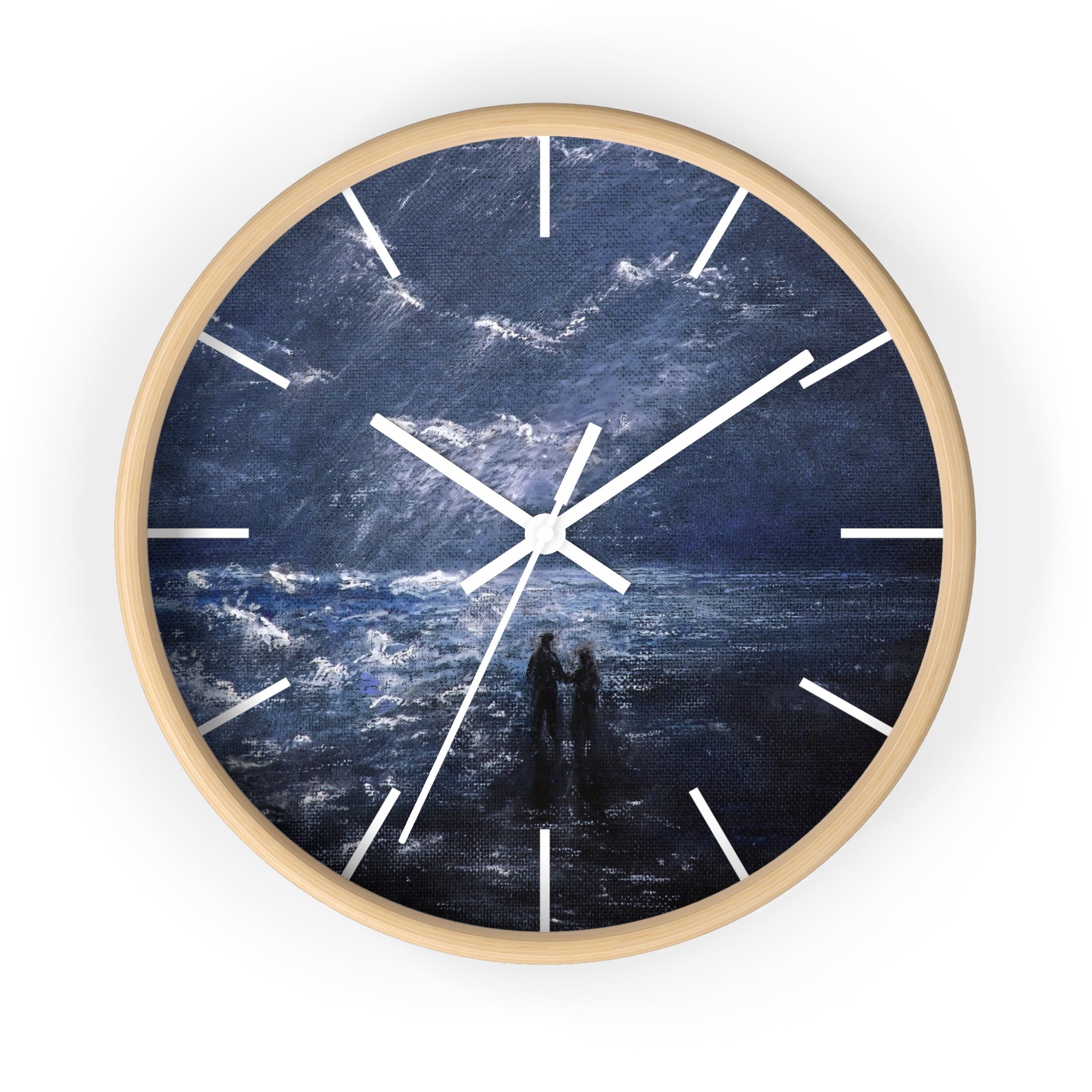 Wall Clock — Moody Ocean Nightscape Clock with Silhouetted Couple