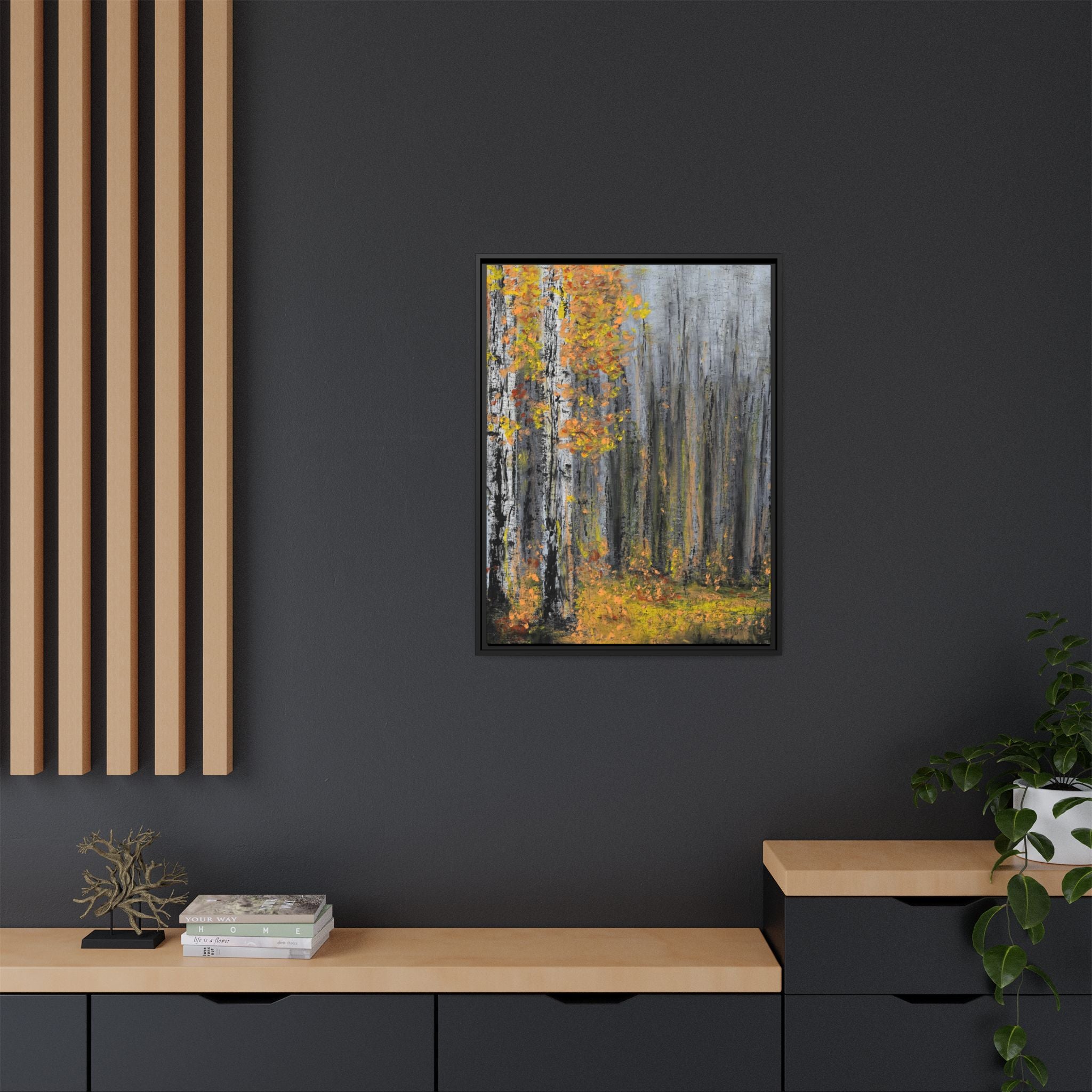 Framed Matte Canvas Print — Autumn Birch Forest Wall Art