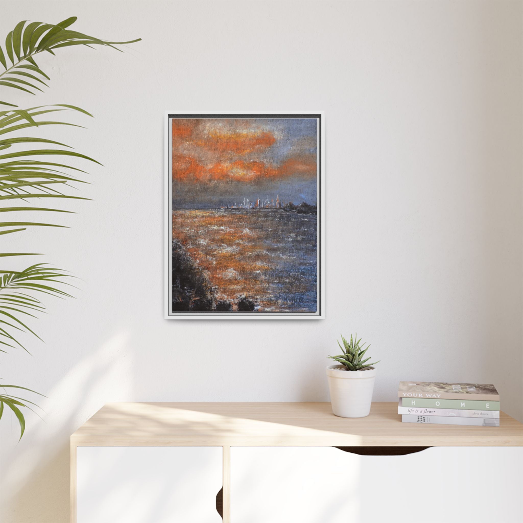 Framed Matte Canvas Print — Coastal Sunset Seascape