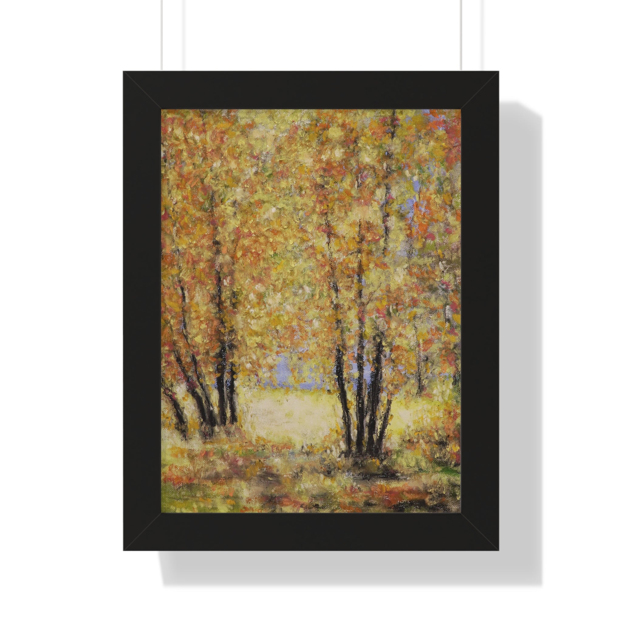 Autumn Grove Framed Poster — Vertical Fall Landscape Wall Art