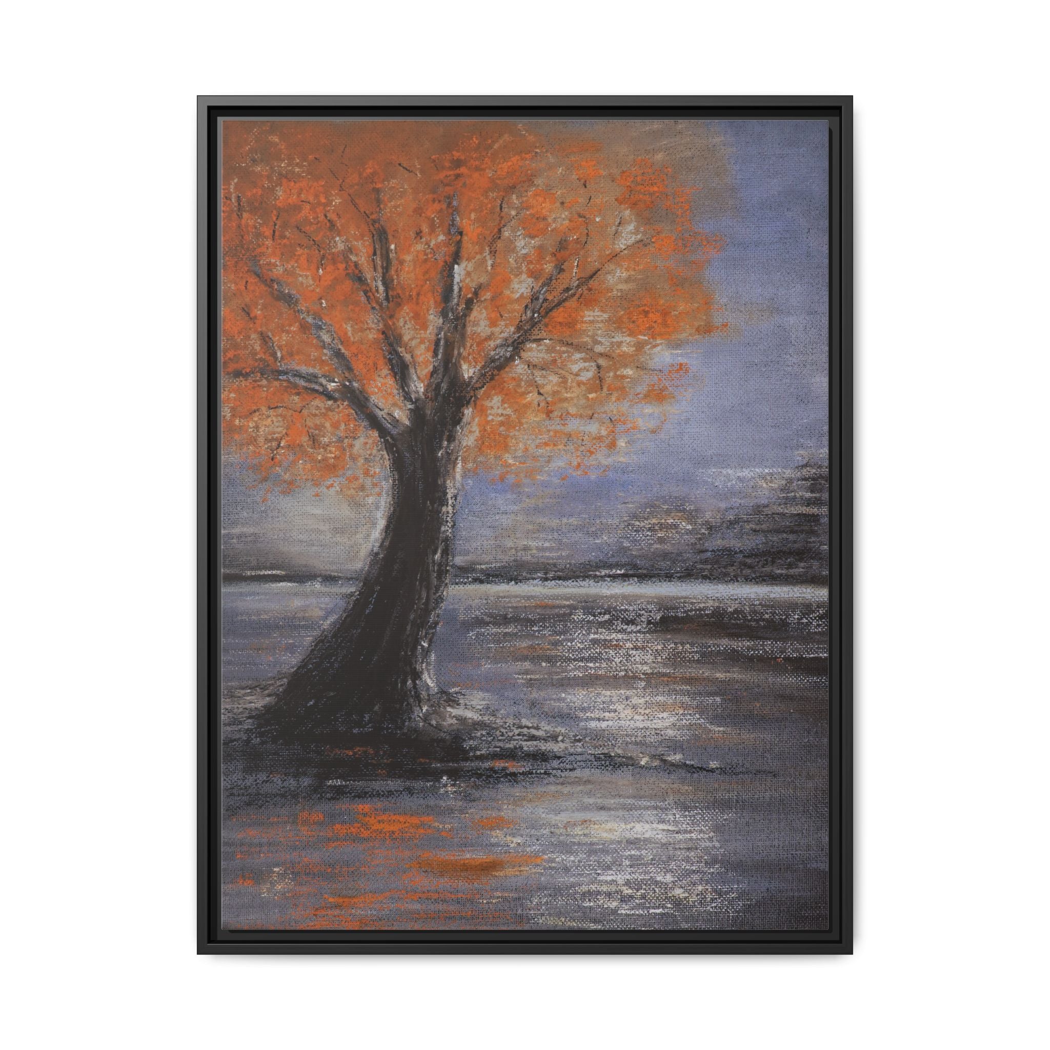 Framed Autumn Tree Canvas Print — Orange Tree Landscape Wall Art