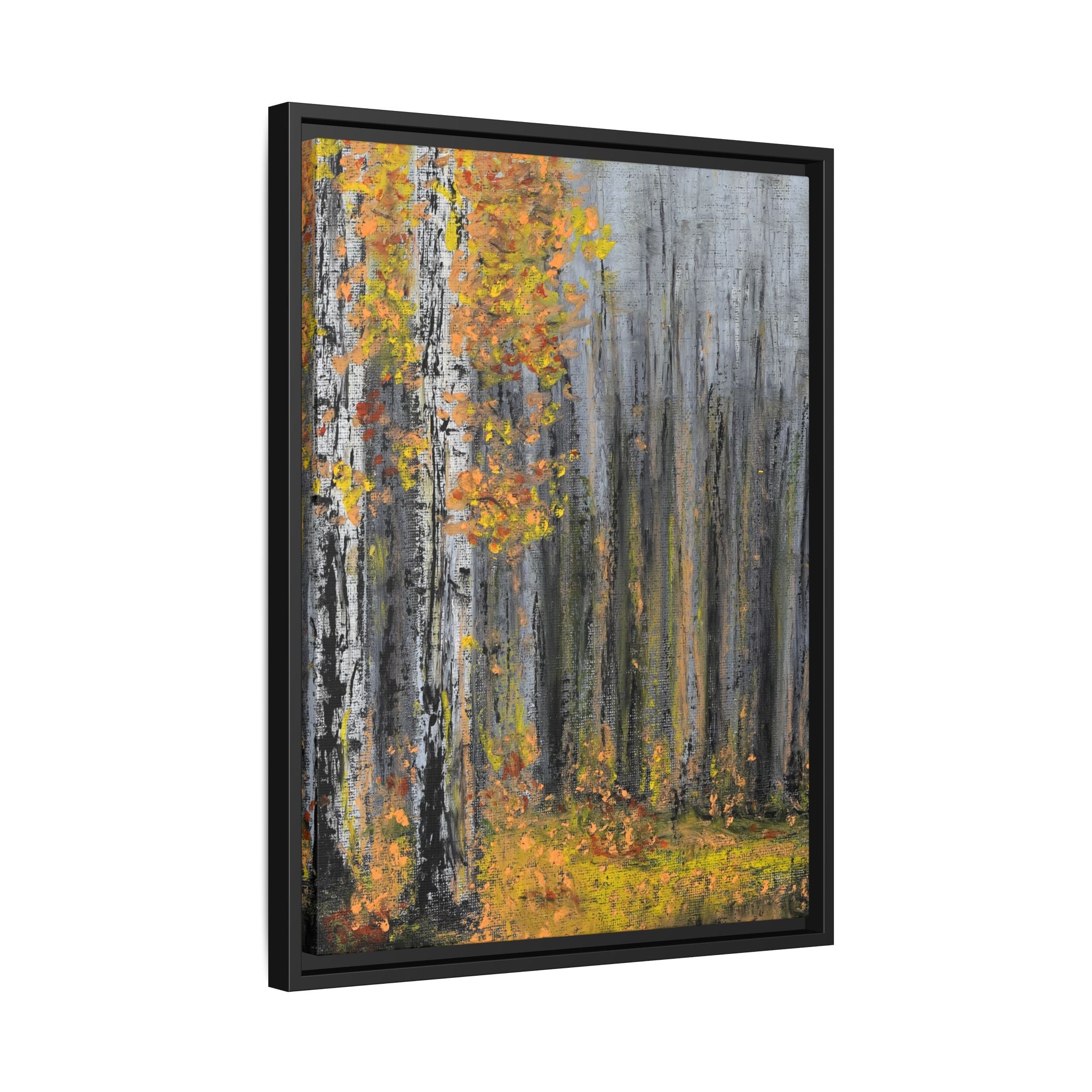 Framed Matte Canvas Print — Autumn Birch Forest Wall Art