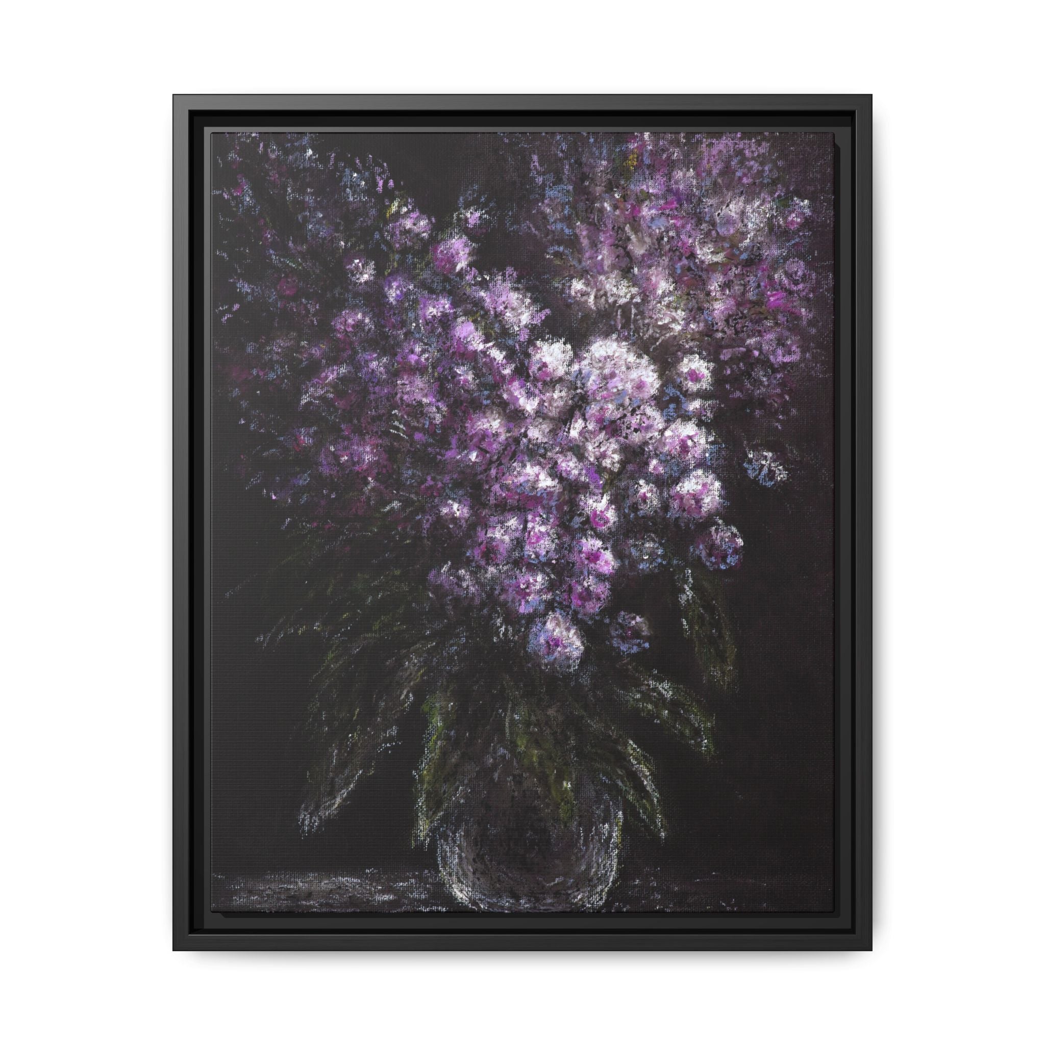 Framed Matte Canvas: Moody Purple Floral Bouquet Wall Art