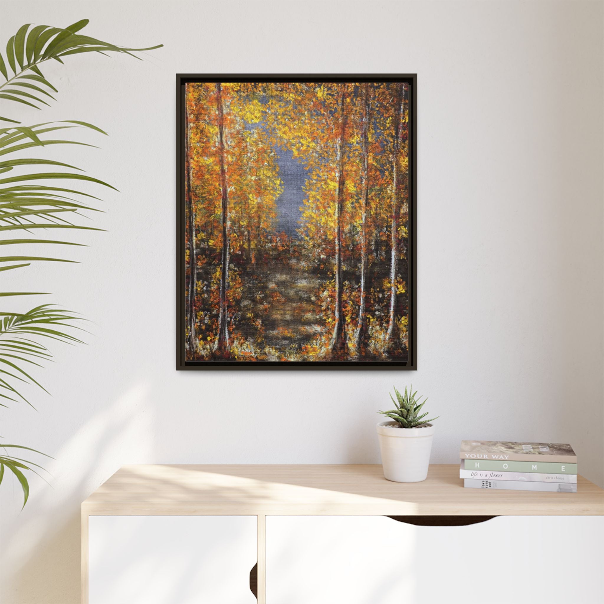 Framed Canvas Art - Autumn Forest Trees Landscape