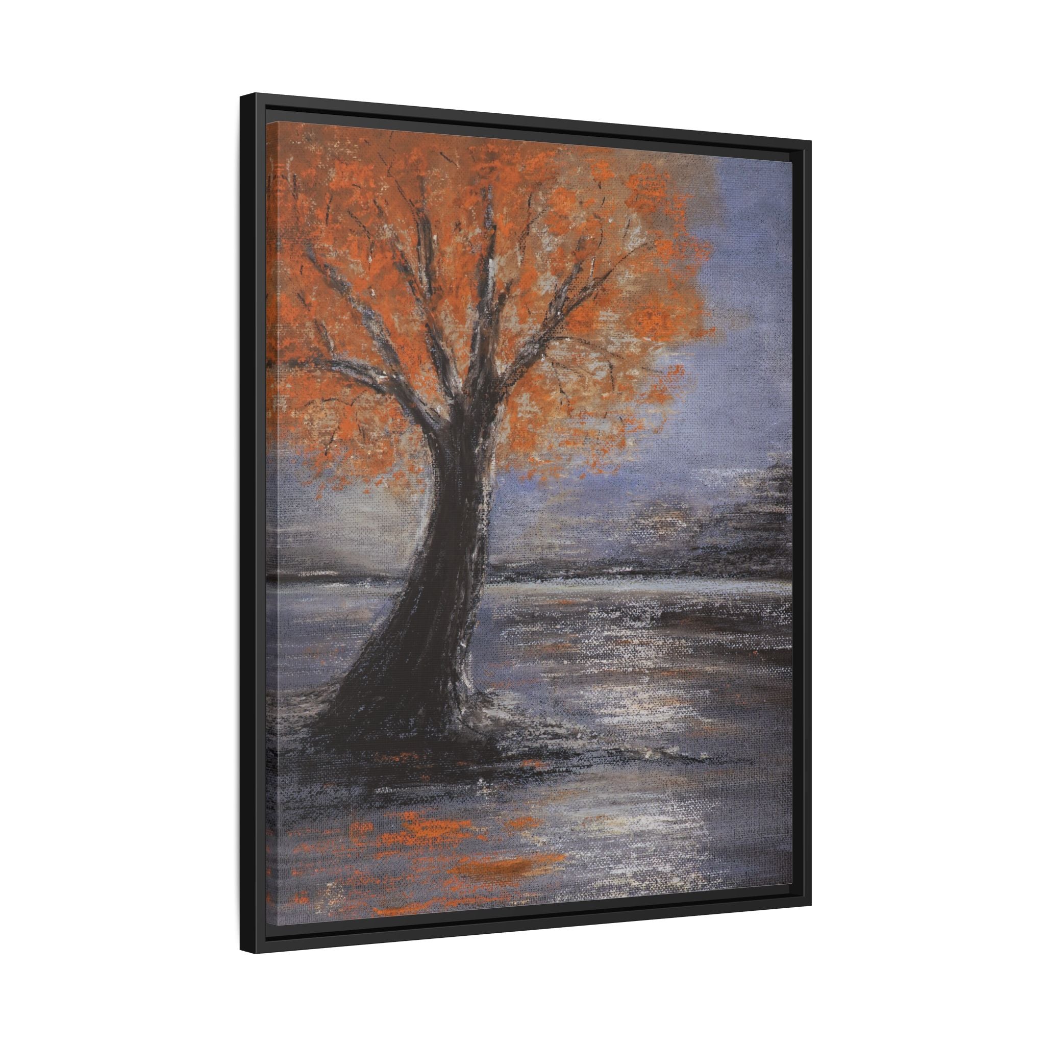 Framed Autumn Tree Canvas Print — Orange Tree Landscape Wall Art