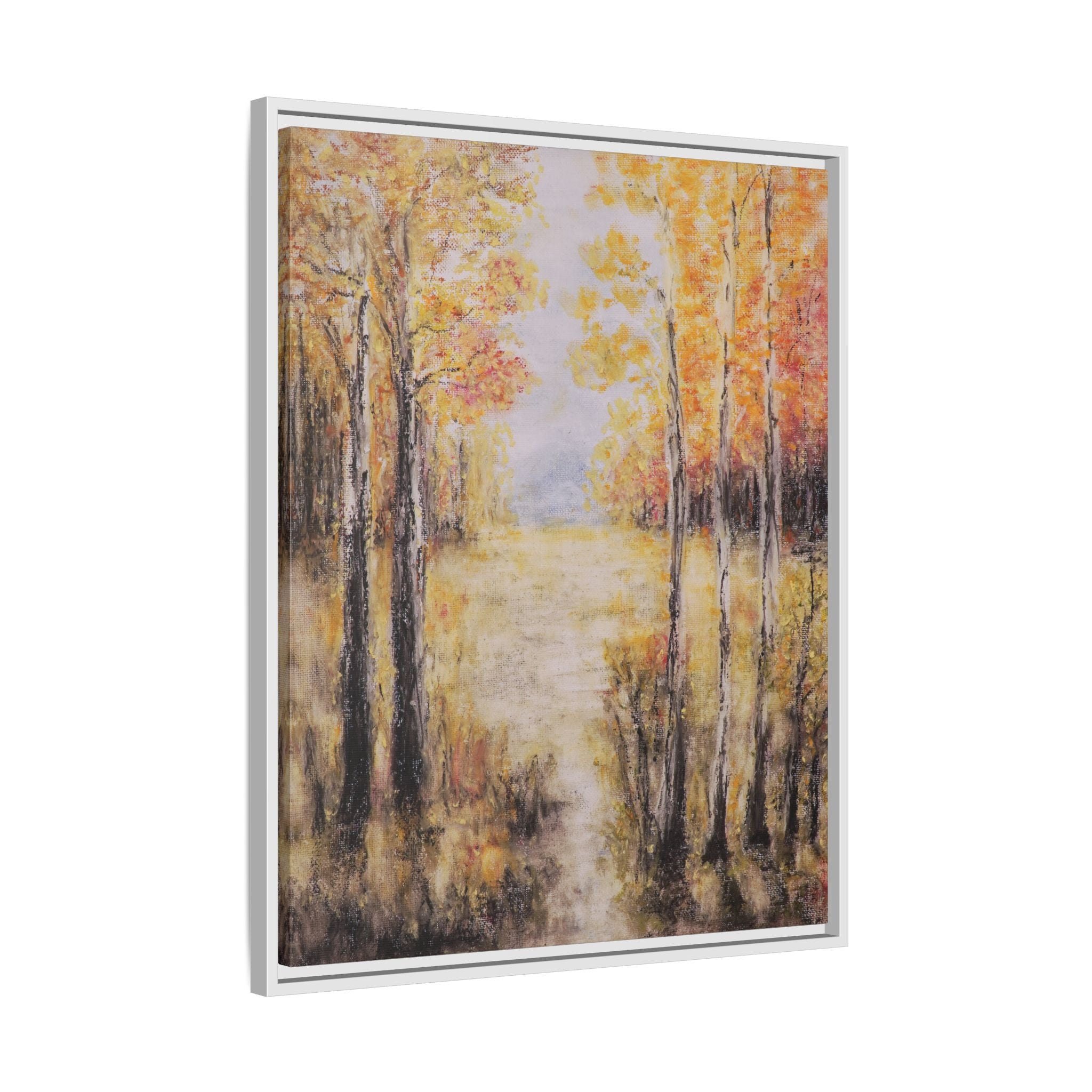 Golden Trees Landscape - Framed Canvas Art