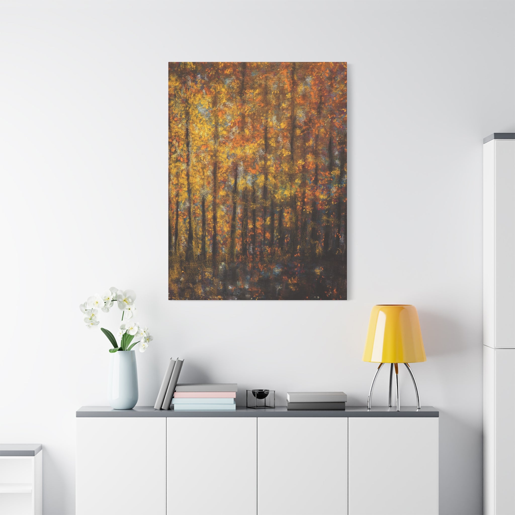 Autumn Forest Matte Canvas Wall Art – Golden Fall Trees
