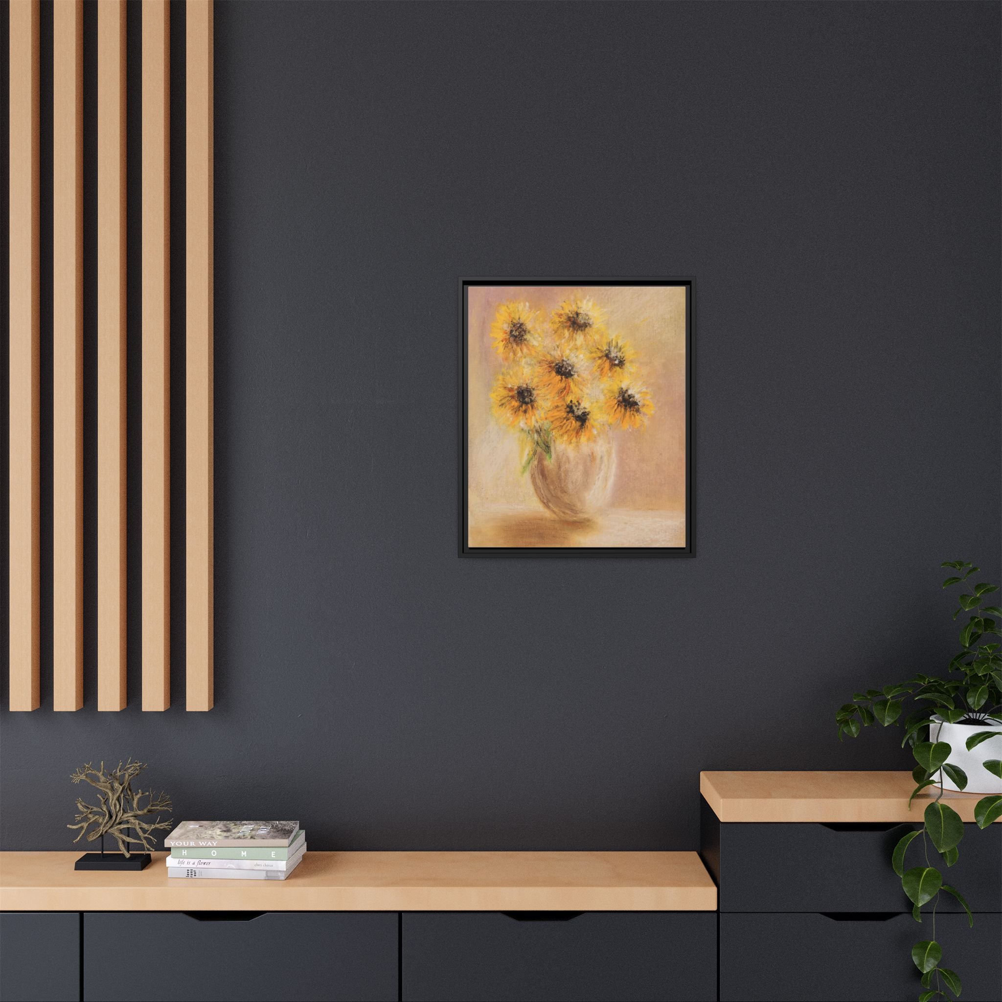 Framed Sunflower Vase — Matte Canvas Wall Art