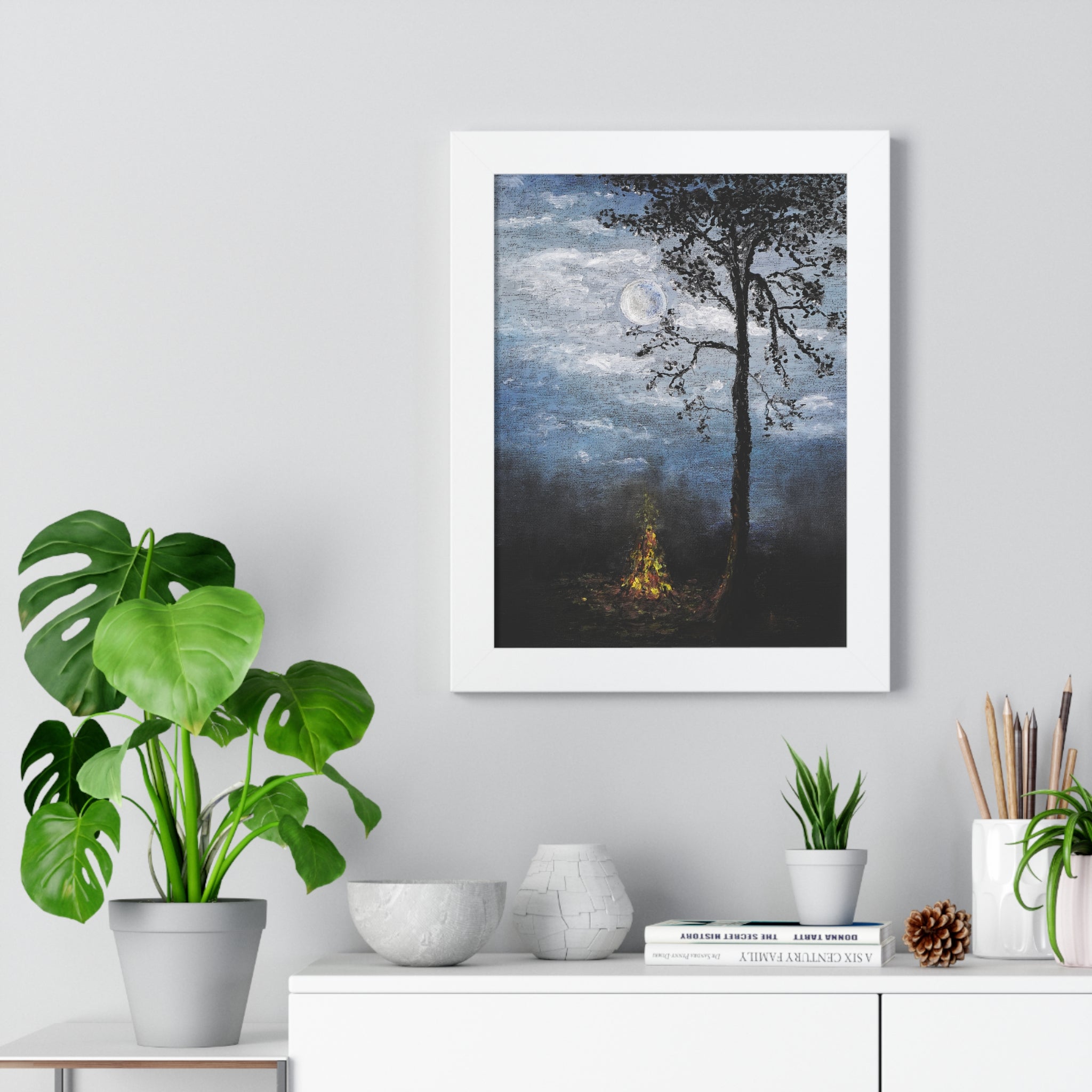 Framed Poster — Moonlit Campfire Nightscape