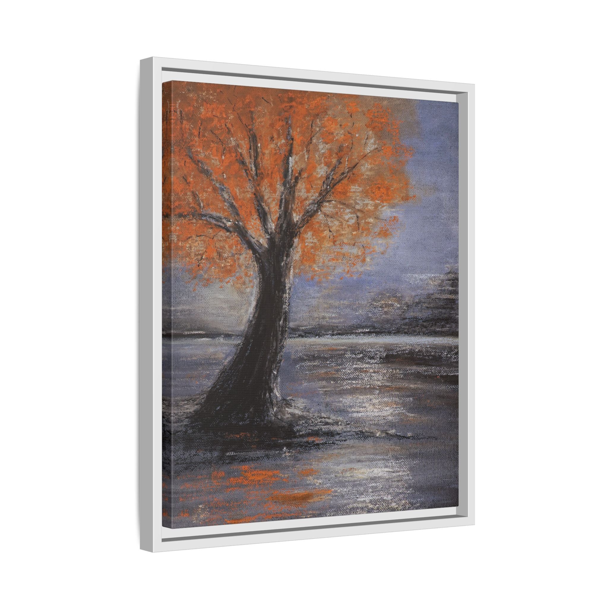 Framed Autumn Tree Canvas Print — Orange Tree Landscape Wall Art