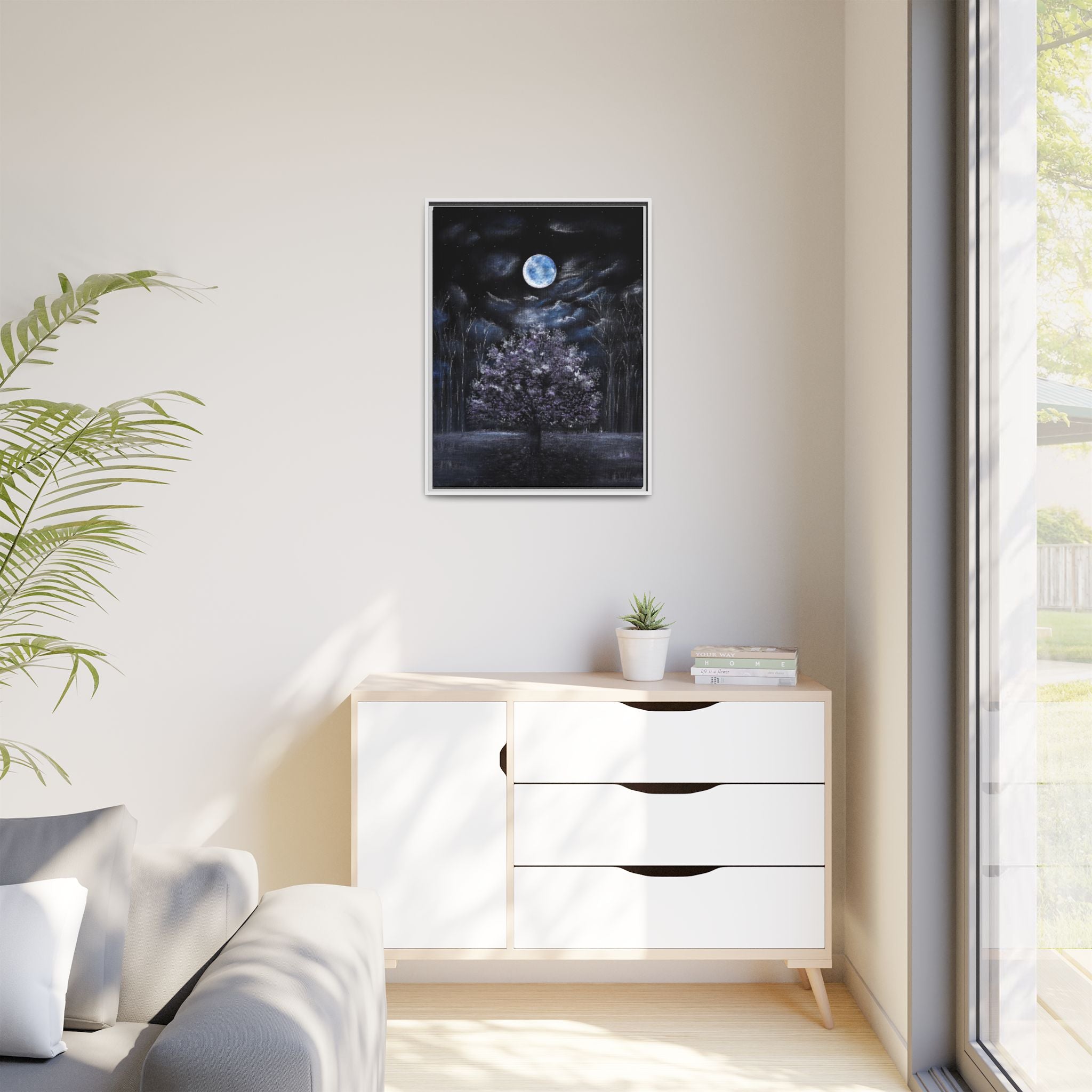 Framed Matte Canvas Art — Moonlit Tree Nightscape