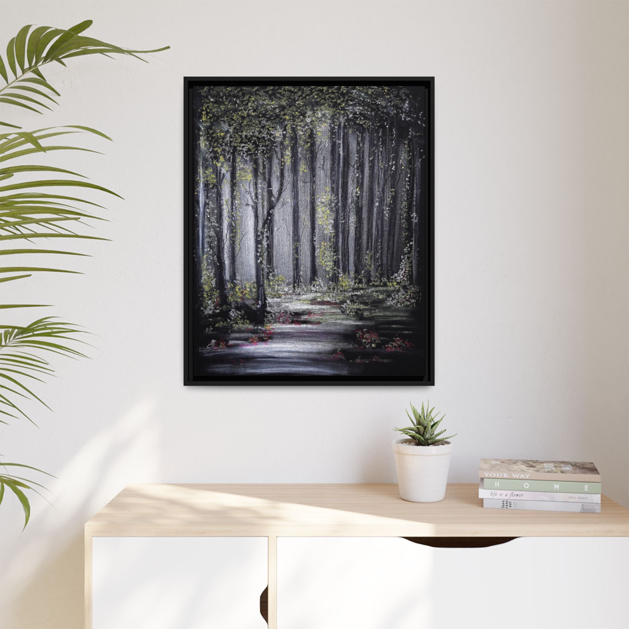 Framed Forest Path Matte Canvas Print — Serene Woodland Wall Art