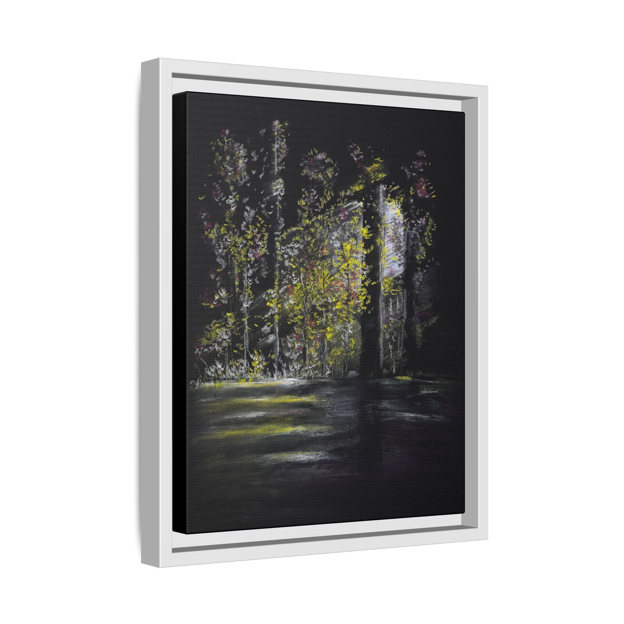 Framed Matte Canvas Forest Nightscape – Moody Woodland Wall Art