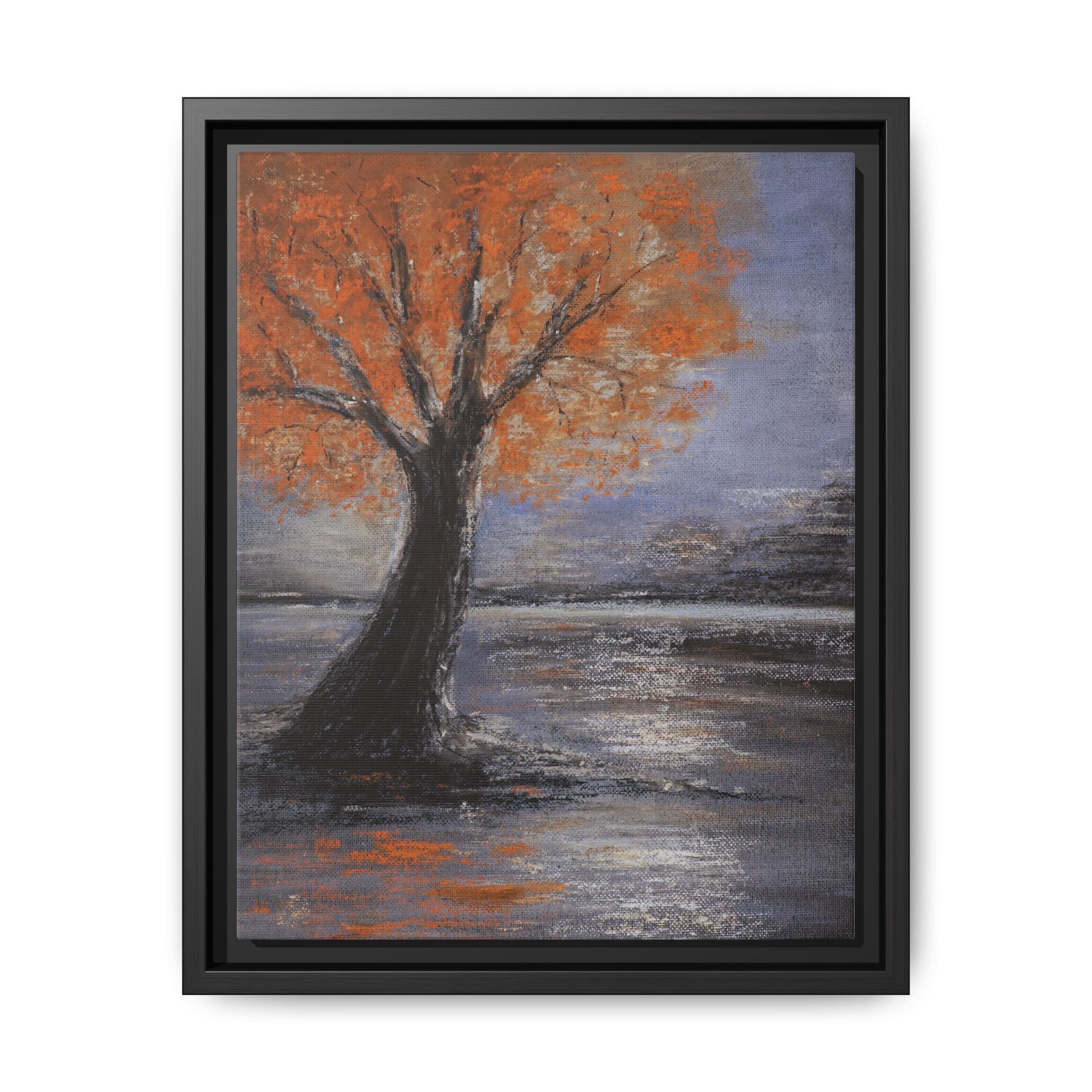 Framed Autumn Tree Canvas Print — Orange Tree Landscape Wall Art