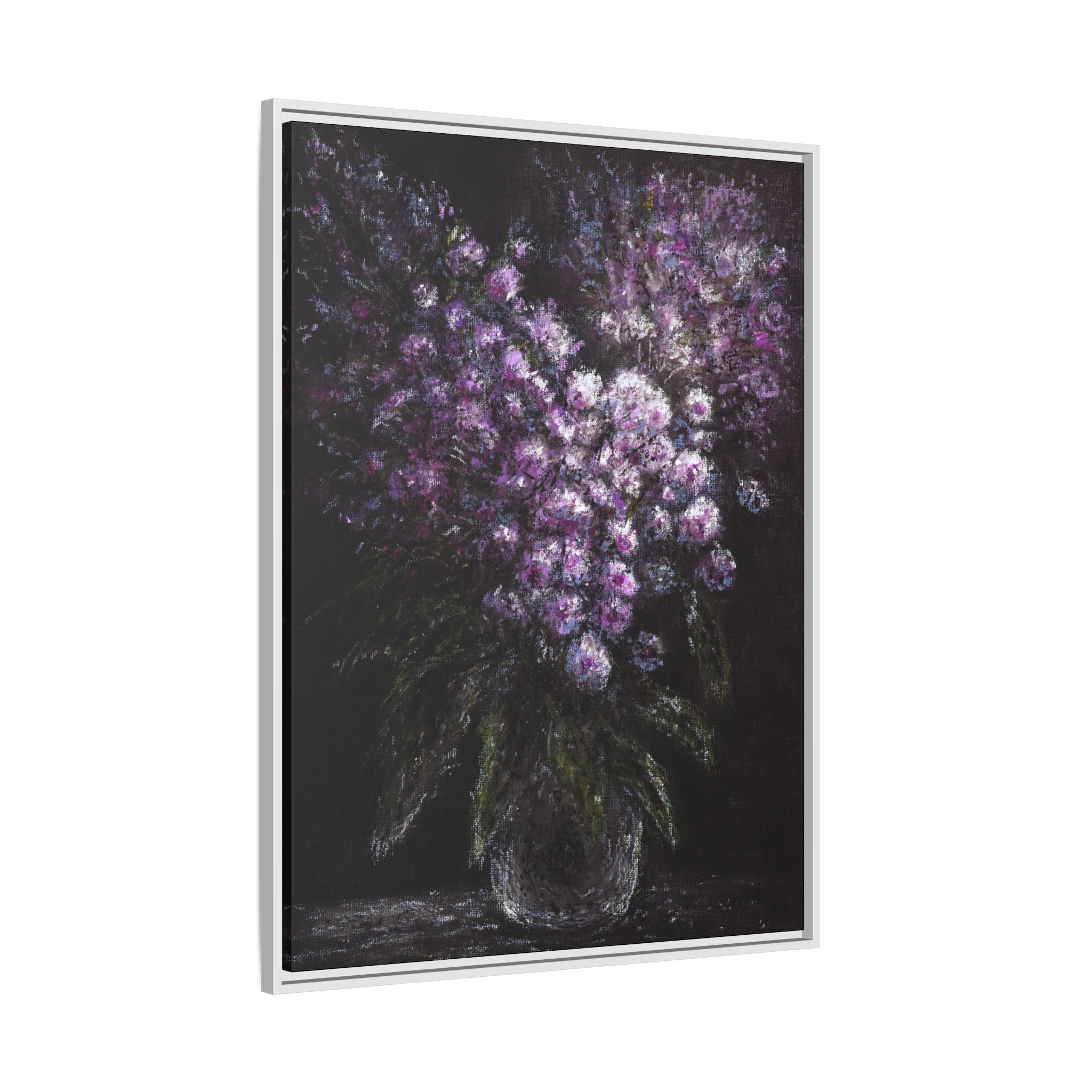 Framed Matte Canvas: Moody Purple Floral Bouquet Wall Art